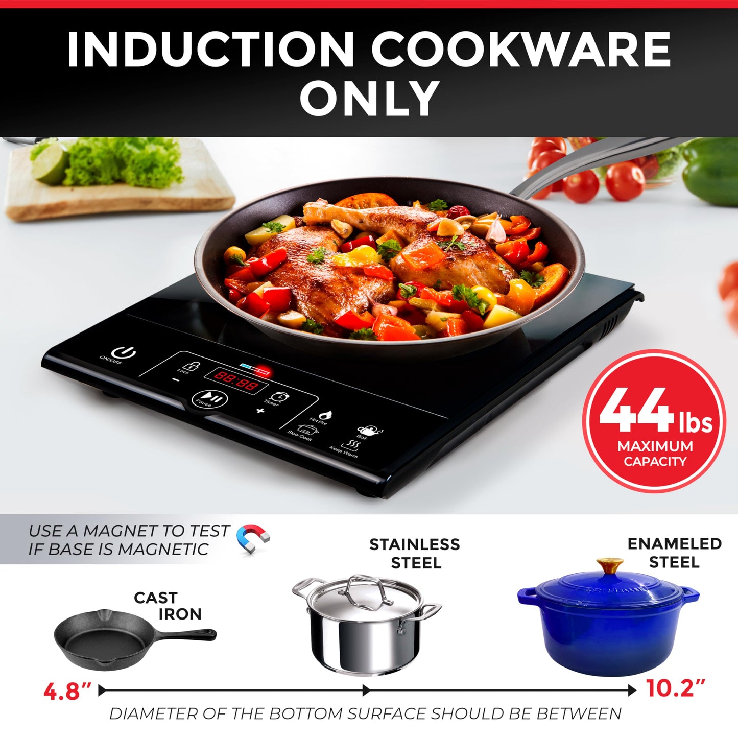 Mueller RapidTherm Portable Induction Cooktop,1800W Single Burner Hot Plate with 8 Power Levels, 8 Temperature Settings, 4 Presets, 4-Hour Timer, Auto Shut-Off & Child Lock for RV, Dorm, Small Kitchen