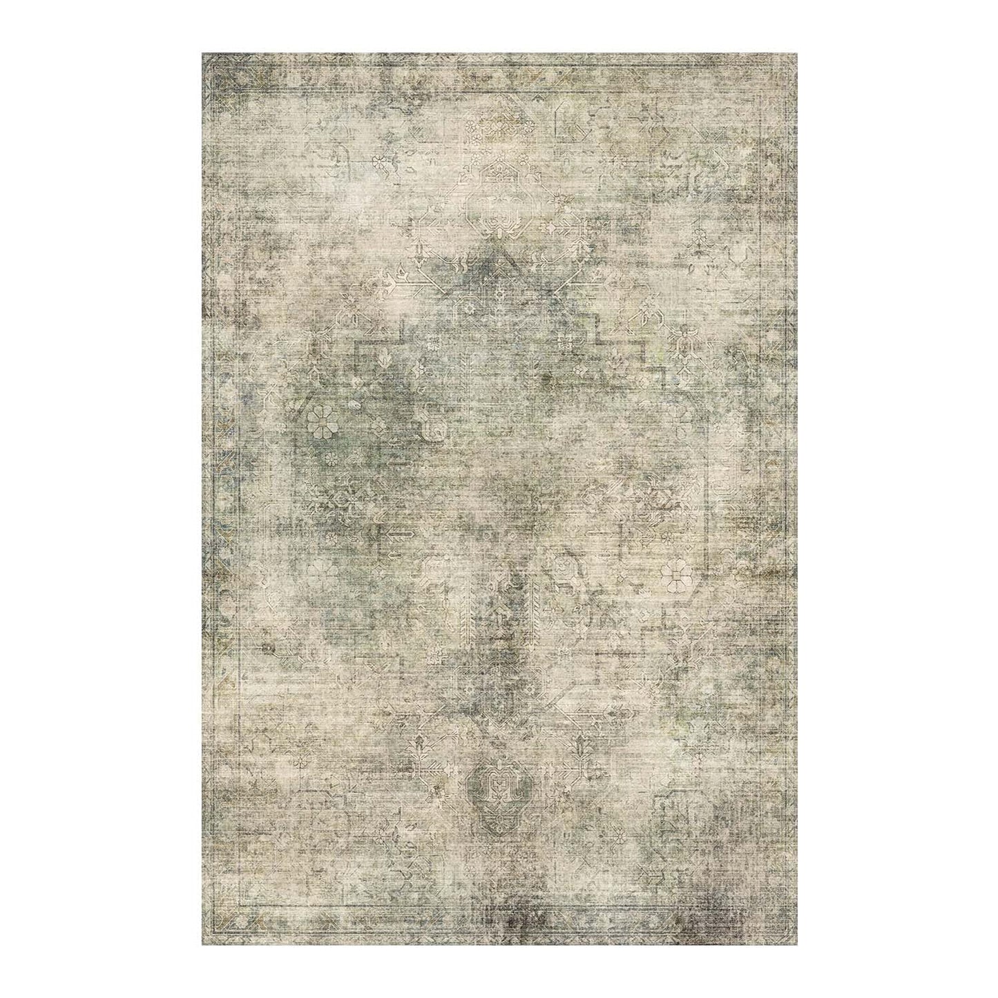 OHWPEAT Green Area Rugs for Living Room, 6x9 Washable Rugs for Bedroom, Dining Room, Kitchen, Boho Indoor Soft Large Rug for Classroom, Playroom, Non Slip Low Pile Distressed Carpets for Dorm Office