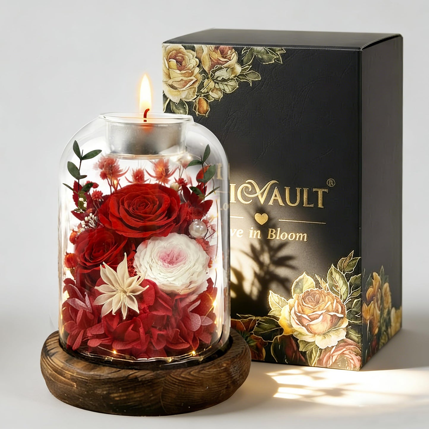 Chicvault Gifts for Mom, Preserved Flowers in Glass Dome, Forever Flowers for Delivery Prime, Eternal Rose, Birthday Gifts for Women, Anniversary Birthday for Grandma,Mothers,Wife,Daughter(Red)