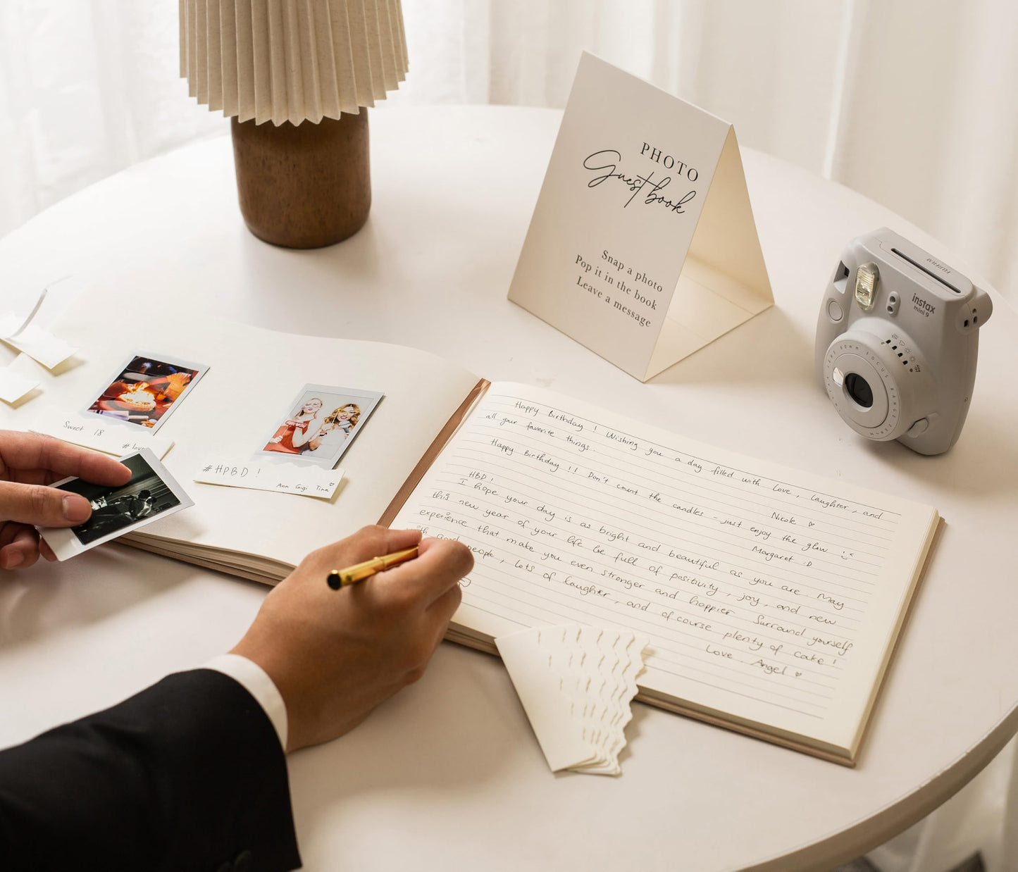 Modern Album Designs Real Linen Guest Book Set - 11.5 x 8.5 Embossed Guestbook for Weddings, Showers, Events, Blank & Lined, Comes with Sign, Pen, Box and Photo Sleeves, 120 Pages (Oatmeal)