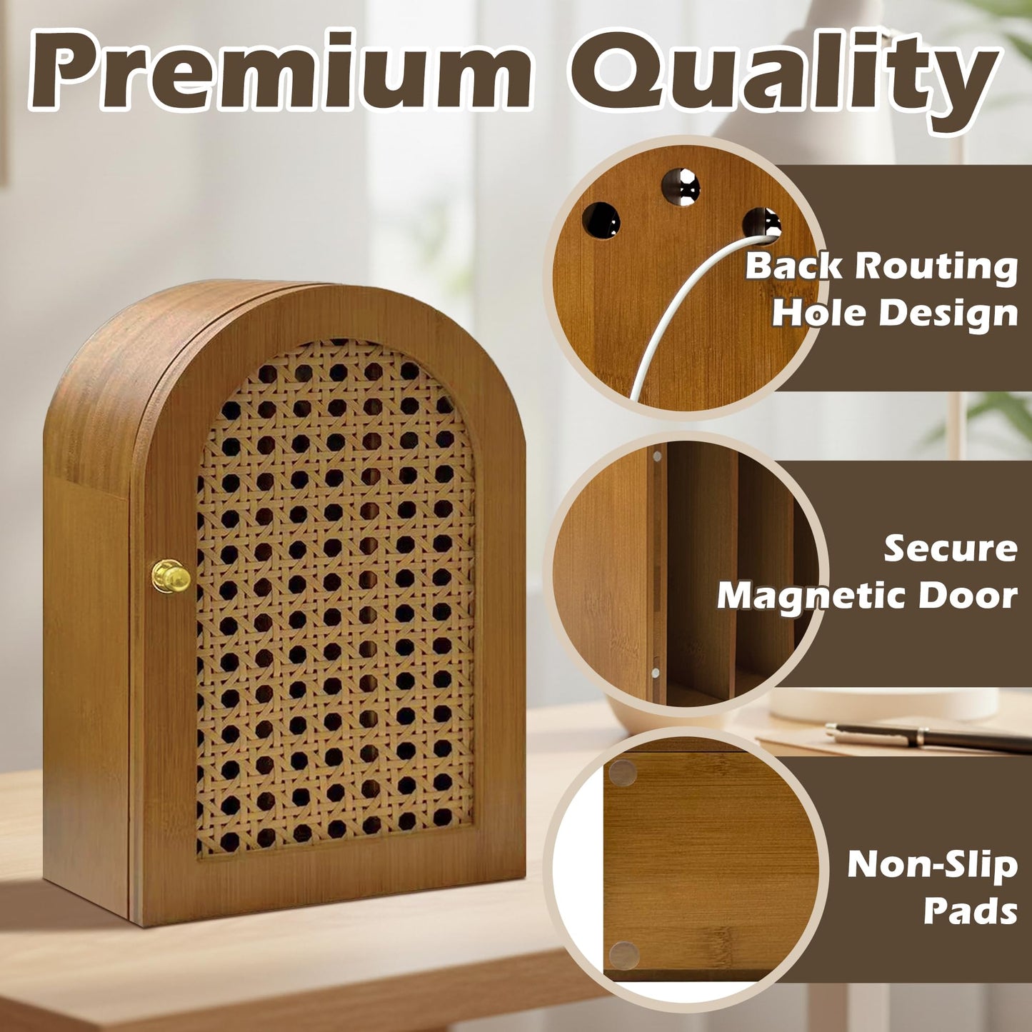 Verssure Bamboo Phone Box, Premium Cell Phone Box for Family Time, Cell Phone Jail with Charging Holes,Phone Lock Box Holds 6 Phones (Walnut)