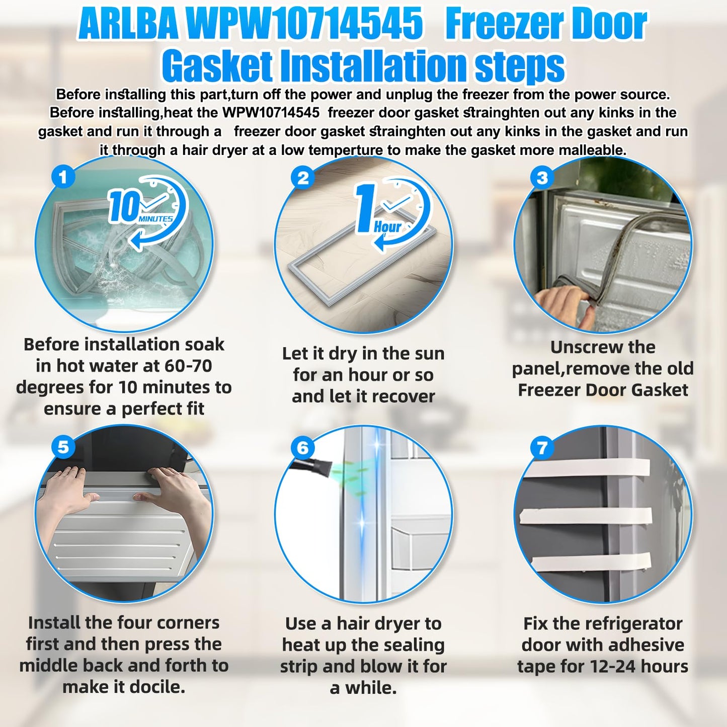 Upgrade 21.06"x34.25" WPW10714545 W10714545 Freezer Door Gasket Compatible for Kenmore Kitchen Aid and Whirlpool Freezer Door Seal EAP11757265 W10191103 W10443322 W10714545 PS11757265 AP6023917 White