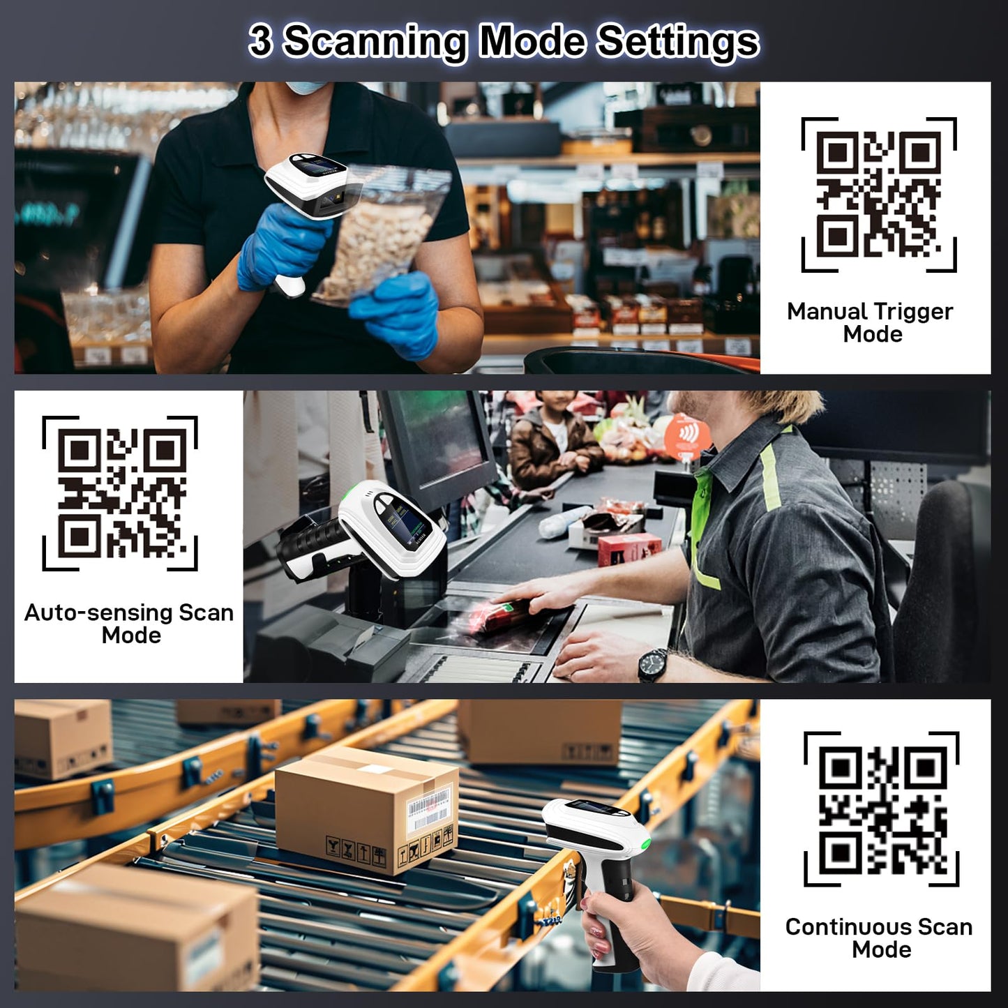 KUIIYER 1D QR 2D Barcode Scanner, Bluetooth Wireless Bar Code Scanners with Setting Keypad & LCD Screen Display & AI Voice, Handheld Barcode Reader for iPhone, Android, iPad, Tablet, Computers & POS