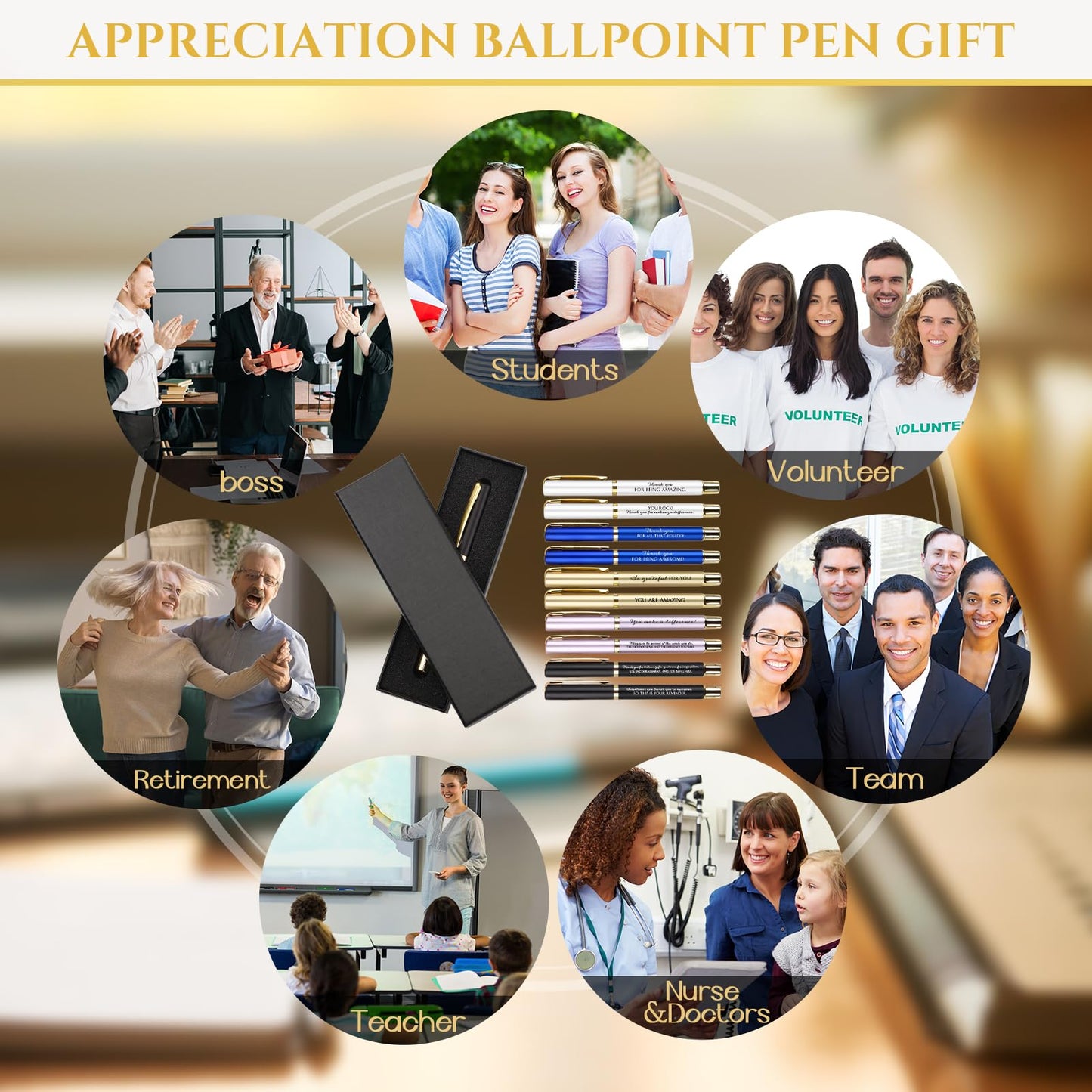 PerKoop 30Set Fathers Day Thank You Pen Employee Appreciation Ballpoint Pen with Engraved Inspirational Quote with Box for Teacher CNA Week End of Year Graduation Gift Black Ink(Multicolor,Mixed)