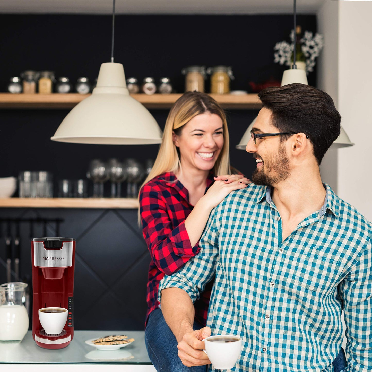 Mixpresso Red Single Serve Coffee Brewer K-Cup Pods Compatible & Ground, 30 oz Compact Coffee Maker Single Serve With 5 Brew Sizes Up To 14 Oz, Fits Travel Mug, Adjustable Drip Tray