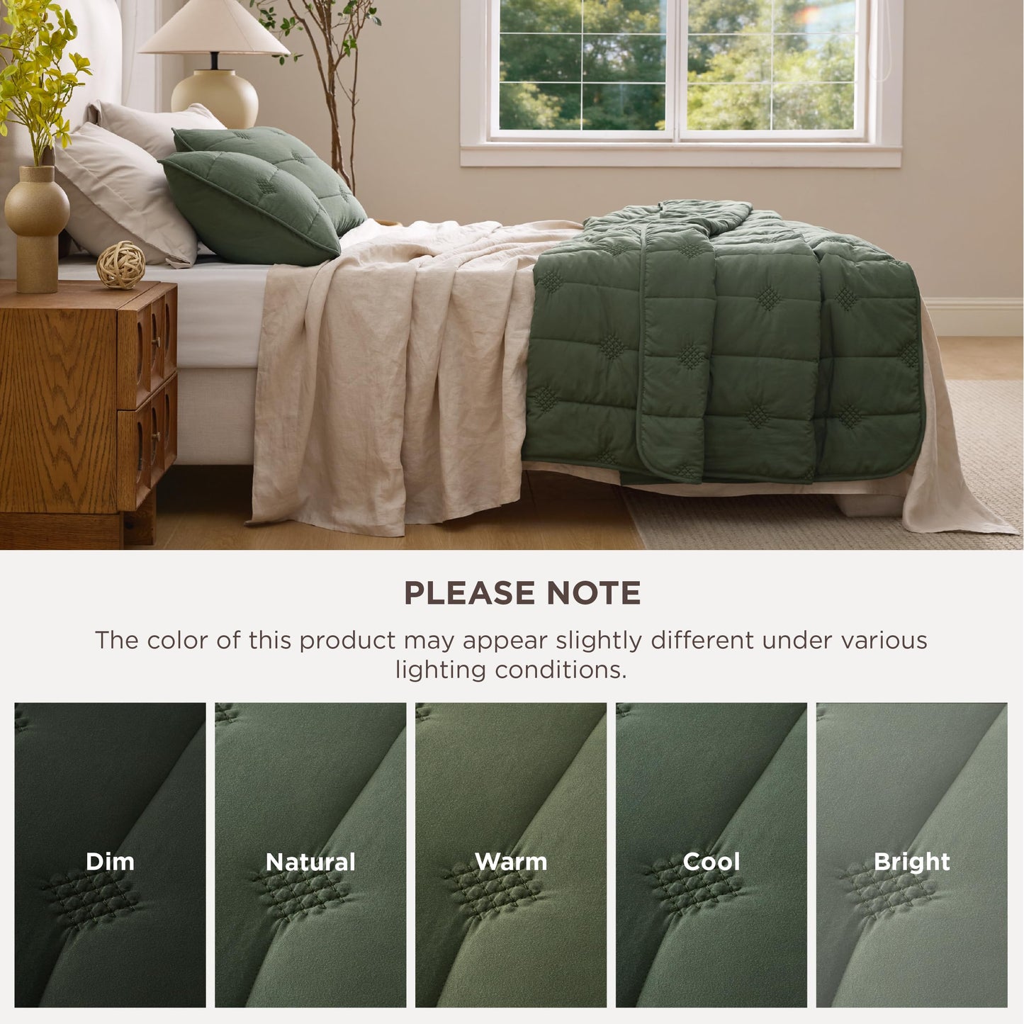 Bedsure Queen Quilt - Prewashed Extra Soft Cotton-Like Polyester Quilts Queen Size, Lightweight Comforter, Includes 1 Quilt 90x96 Inches with 2 Shams, Machine Washable, Dark Green