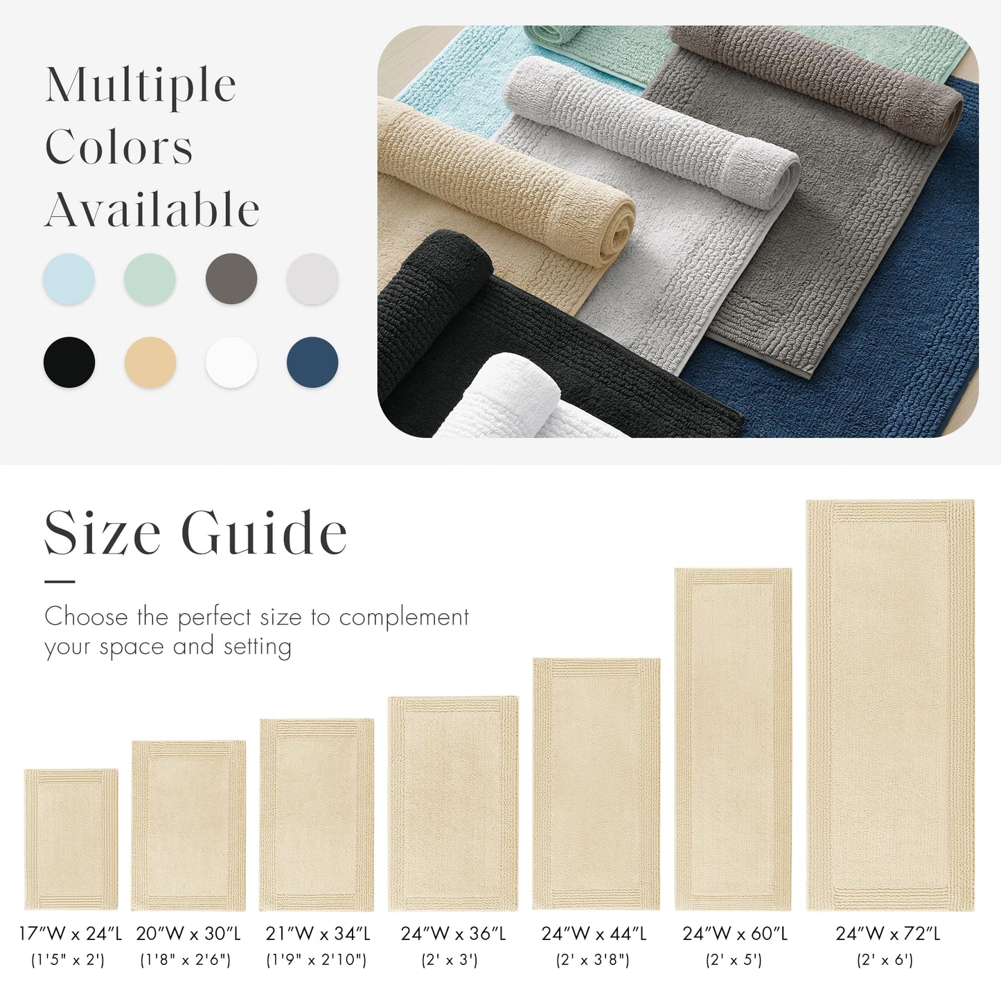 Madison Park Splendor Reversible 100% Cotton Tufted Bathroom Rug-3000 GSM Hotel Quality Luxurious Plush Medium Pile Bath Mat Absorbent, Quick Dry, Shower Room Décor, 24x60 Natural
