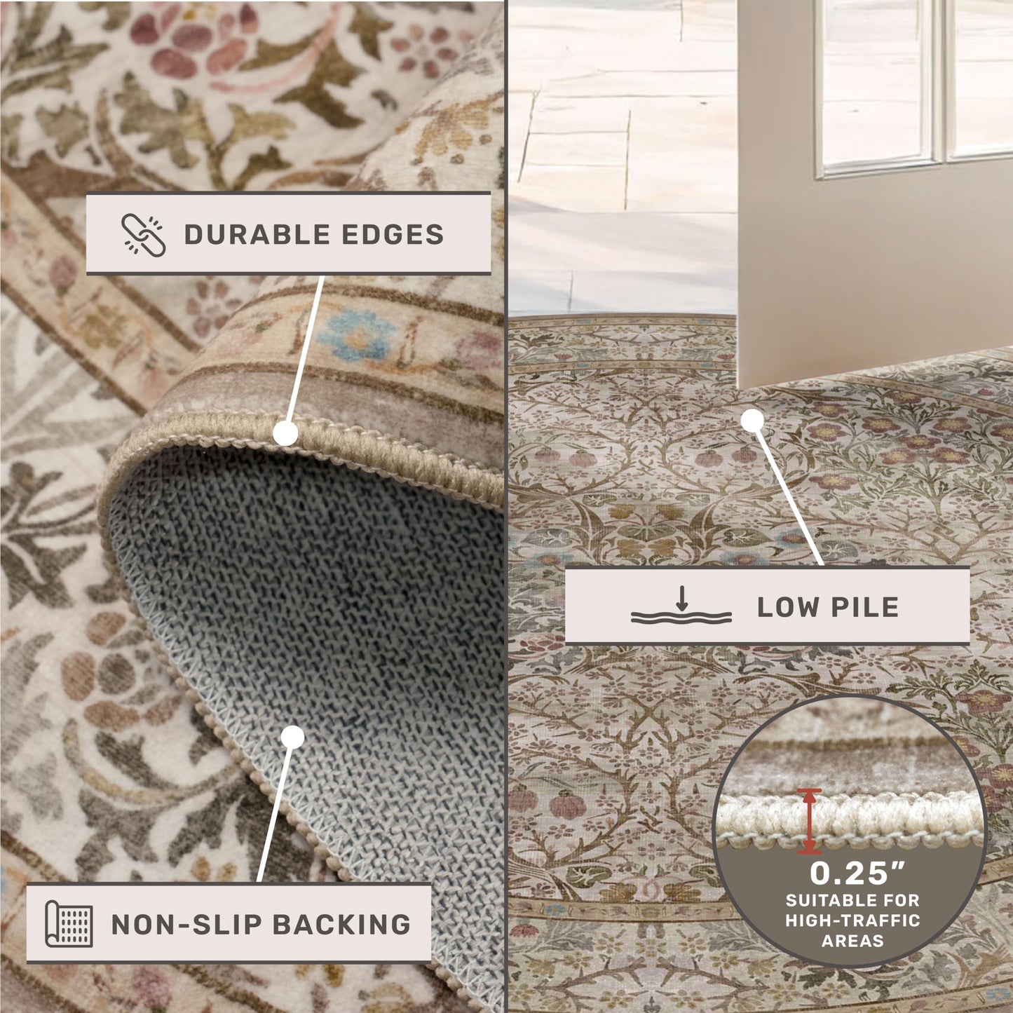3x5 Vintage Moss Green Entryway Oval Rug, Washable Nature Rug for Kitchen, Bathroom, Bedroom, Boho Oriental Low Pile Stain Resistant Non-Slip Small Throw Rug (3x5 Moss & Brown)