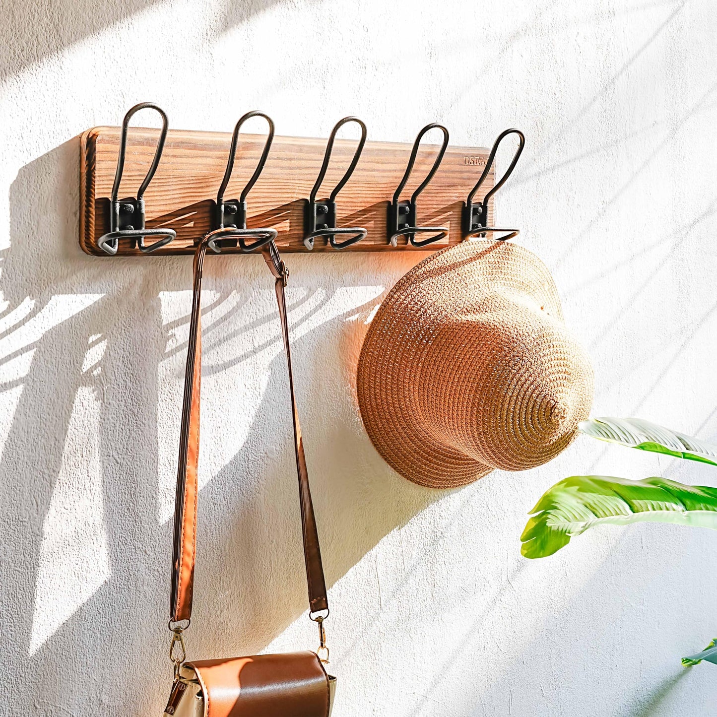 Dseap Coat Rack Wall Mounted - Heavy Duty Farmhouse Rustic Wall Coat Hanger with 5 Wire Hooks for Clothes Hat Jacket Towel, RusticWire, G25A, Rustic Brown & Black, Pack of 2