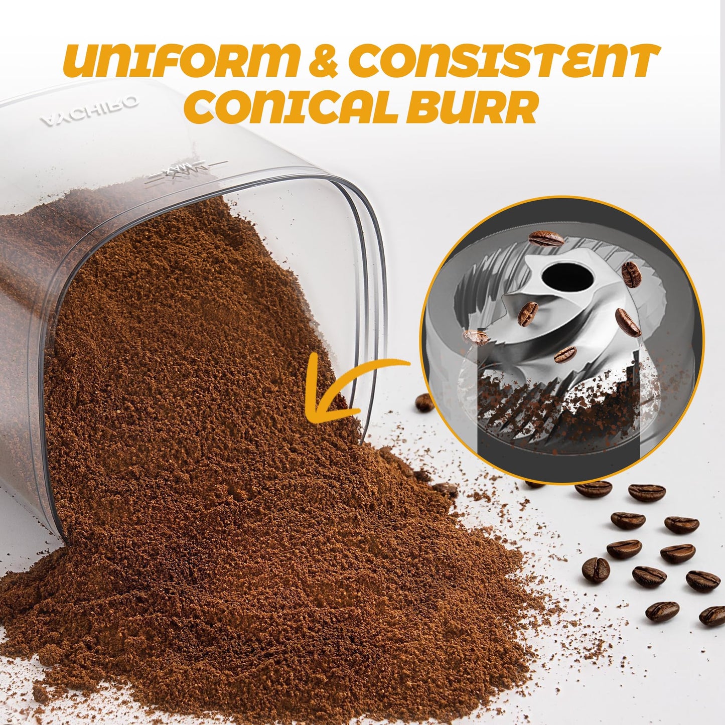 AYCHIRO Coffee Grinder Electric, Coffee Beans Grinder for Home Use with 30 Grind Settings - 12 Cups Capacity for Espresso, Drip & Americano, Black