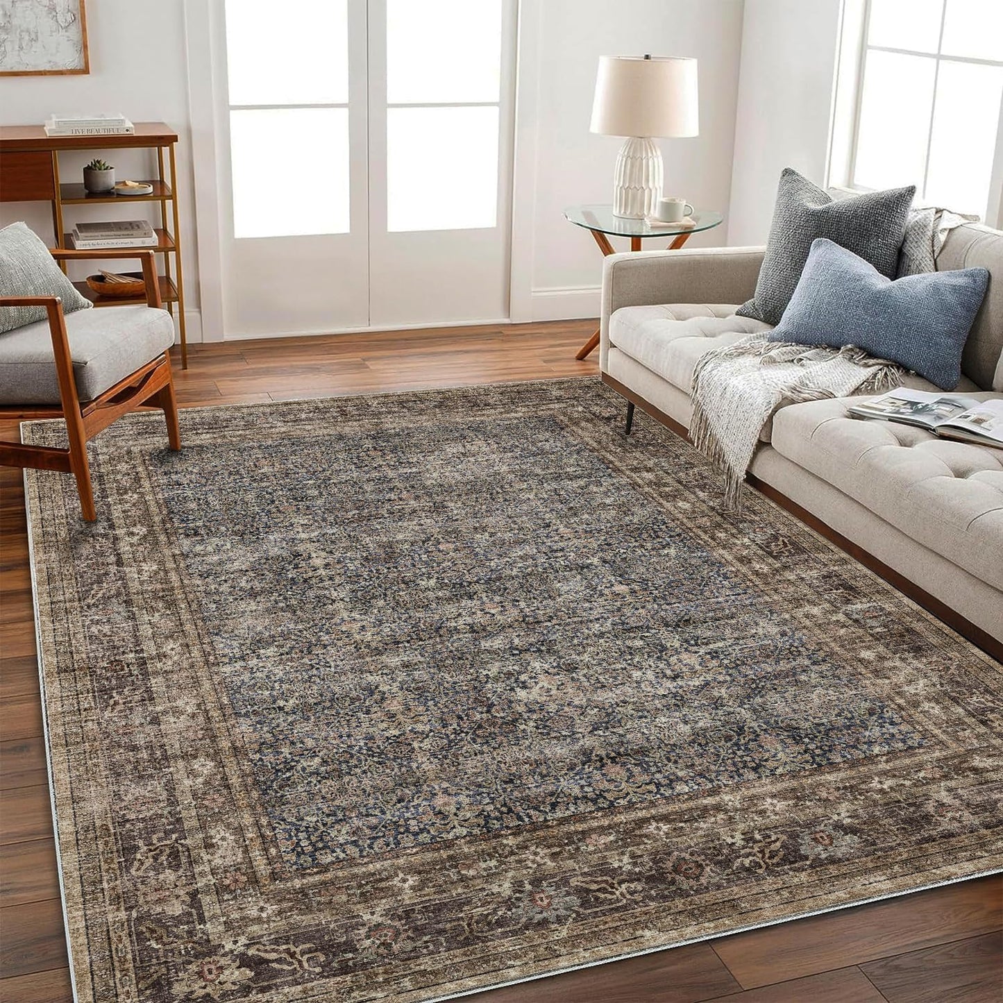 CHAMPLANT Area Rug 5'x7' Washable Rug Traditional Floor Cover Thin Retro Kitchen Indoor Distressed Non Slip Carpet for Living Room Bedroom Dining Room