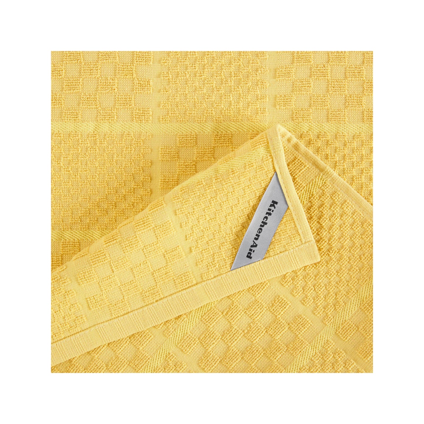 KITCHENAID Quilted Cotton Terry Cloth Oven Mitt, Pot Holder, Kitchen Towel 4-Pack Set, Heat Resistant, Silicone Grip, 16"x26", 7"x13" & 7"x10", Butter Yellow