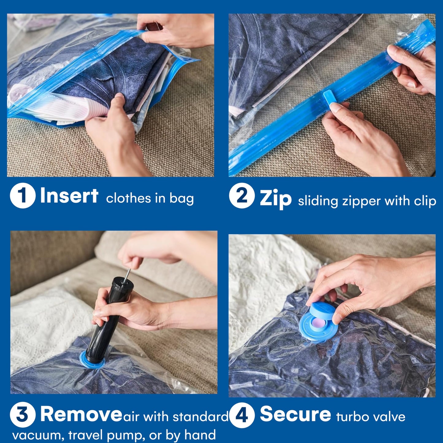12 Pack Variety Vacuum Storage Bags for Comforters, Blankets & Clothes – Vacuum Sealed Compression Bags with Hand Pump – Space Saver Storage Bags for Bedding, Moving, Travel & Organization (6S & 6L)