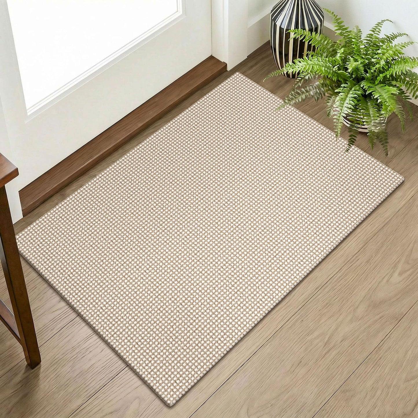 KOZYFLY Indoor Door Mat 2x3 ft Small Area Rugs Washable Front Door Mat Non Slip Rubber Backed Entryway Rug Cotton Entrance Doormat for Front Porch Bathroom Kitchen Bedroom, Ivory/Camel/Brown