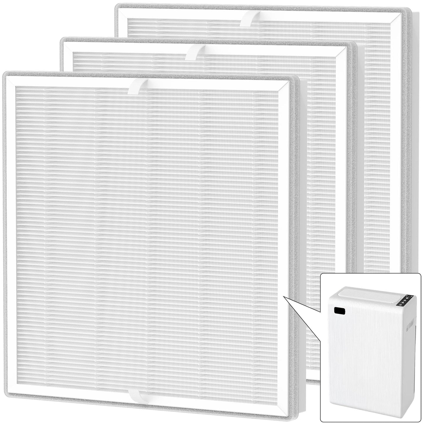 3 Packs E-300L True HEPA Replacement Filter Compatible with MOOKA and MOOKA Family E-300L for Large Room, H13 True HEPA and Activated Carbon Filter