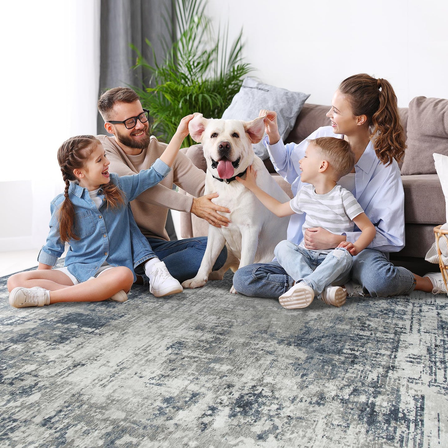 6x9 Area Rugs for Living Room Rug Washable: Modern Rug for Dining Room Bedroom Carpet Non Slip Low Pile 6 by 9 Indoor Abstract Nursery Home Office Blue Grey
