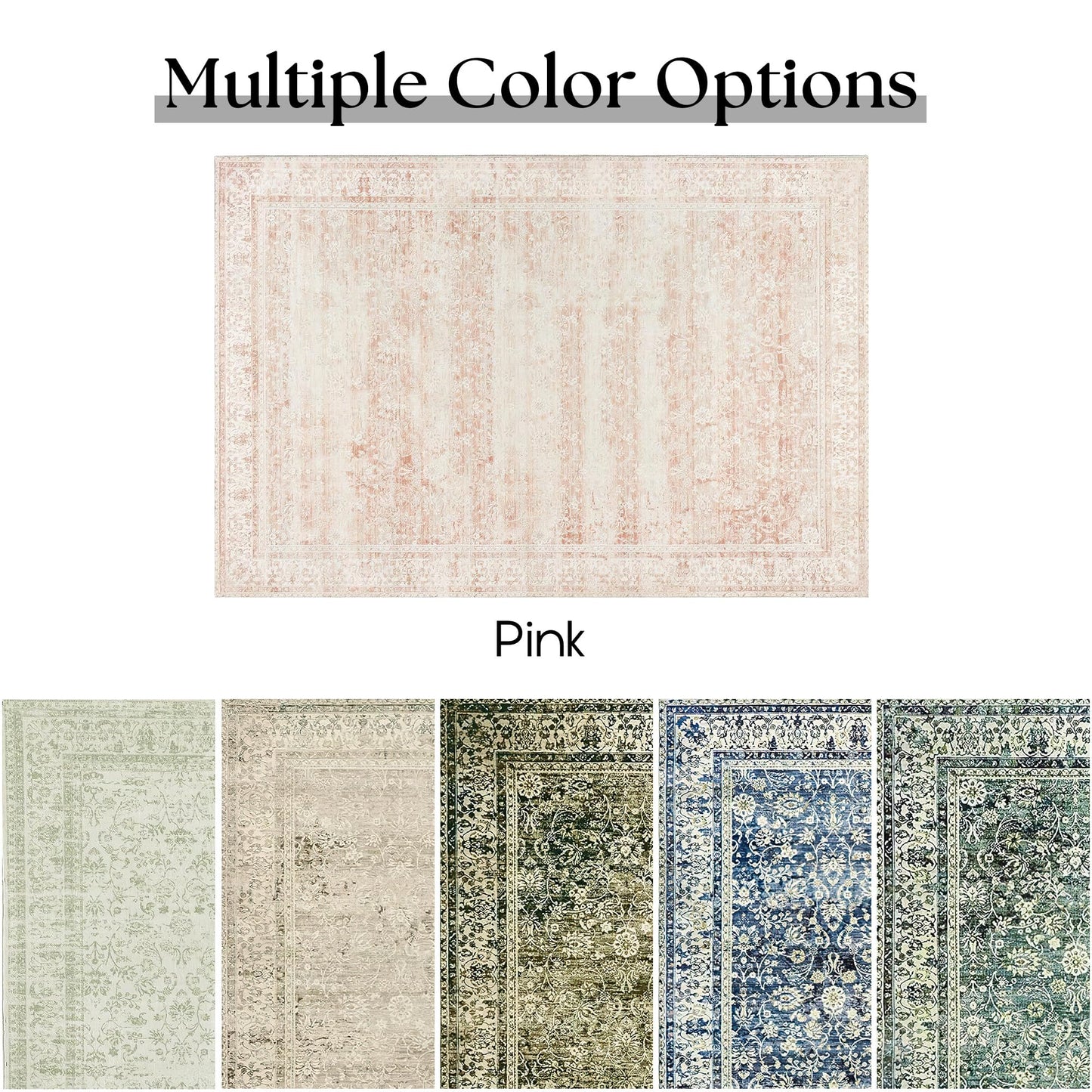 Pink Nursery Rug for Baby Girl 5 x 7 Neutral Blush Pink Boho Cute Floral Foldable Machine Washable Low Pile Soft Surface Carpet Area Rugs for Living Room Bedroom Dorm Kids Playroom,5x7