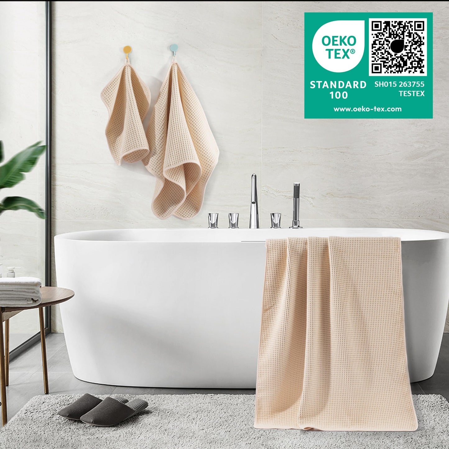 POLYTE 430 GSM Microfiber Quick Dry Lint Free Oversize Bath Towel Set, 6 Piece (Waffle Weave)