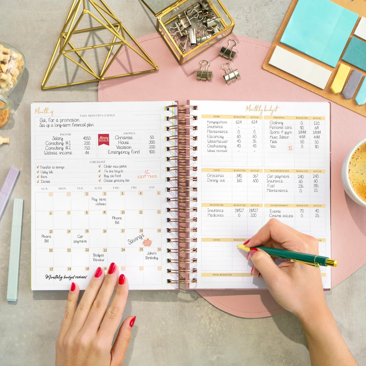 PLANBERRY Large Budget Planner & Monthly Bill Organizer with Pockets – Budgeting Book, Finance & Expense Tracker, 8.3x9.4″ (Rose Gold)