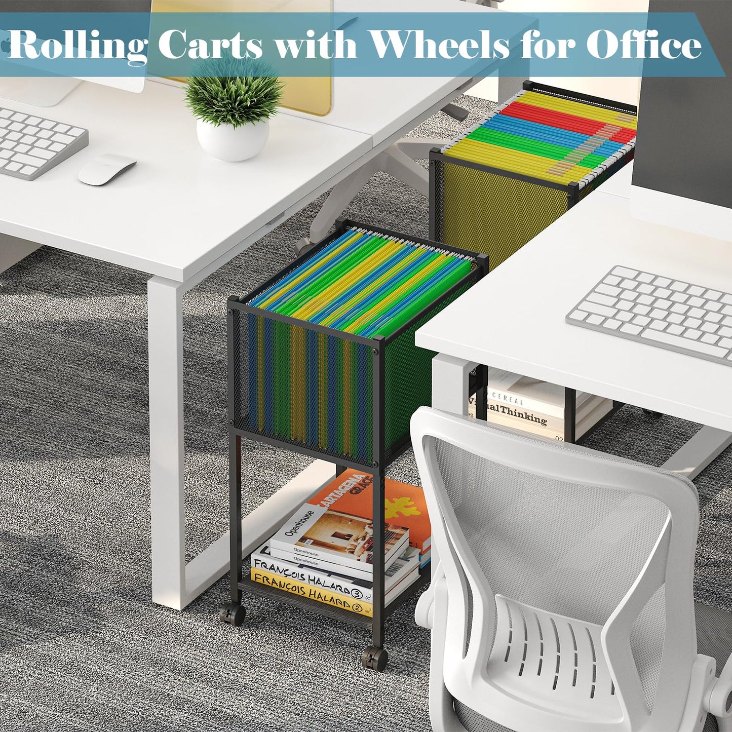 Sbanmao Letter/Legal Rolling File Cart, Narrow Mobile File Cabinet with Wheels Hanging Files, Metal Hanging File Folder Cart File Organizer Under Desk Storage for Home Office, Black