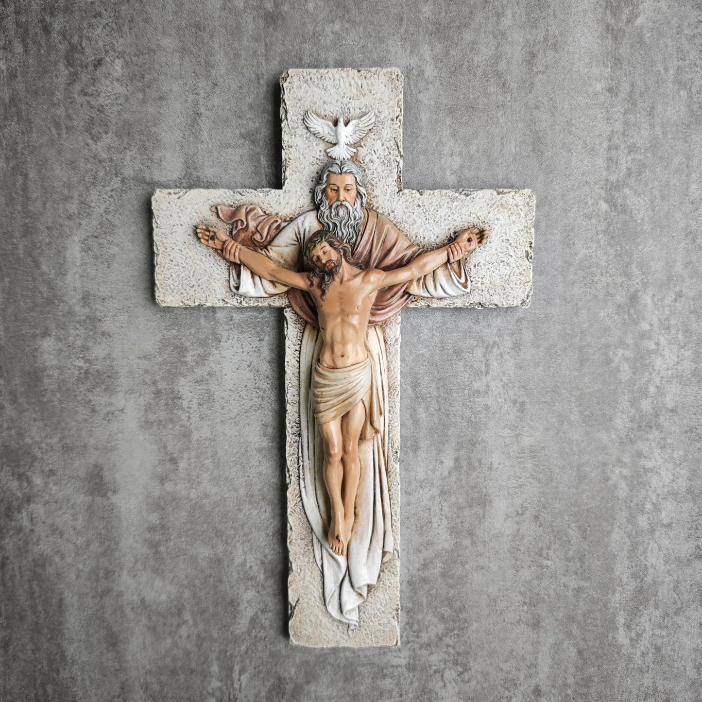 BC Catholic Holy Trinity Crucifix Wall Cross, 9.5" H Jesus Christ Inspirational Home Décor, Catholic Gifts, Religious Wall Sculpture handpainted by Buildclassic