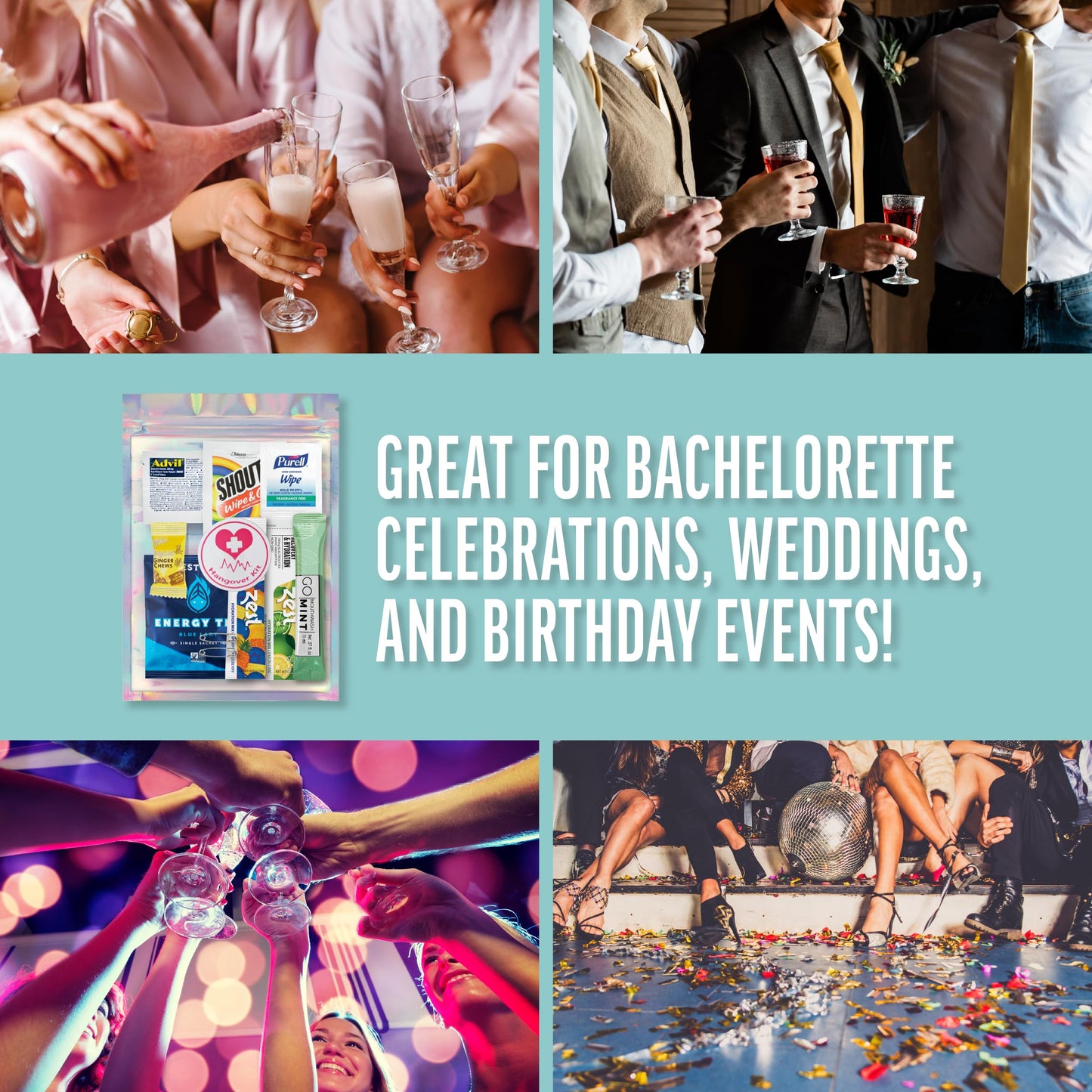 10 Piece Pre-Filled Gift Bags (10 Pack) - Essential Gift Bag - Wedding, Birthday, or Bachelorette Party Favors - Zest Hydration Packets, Gum