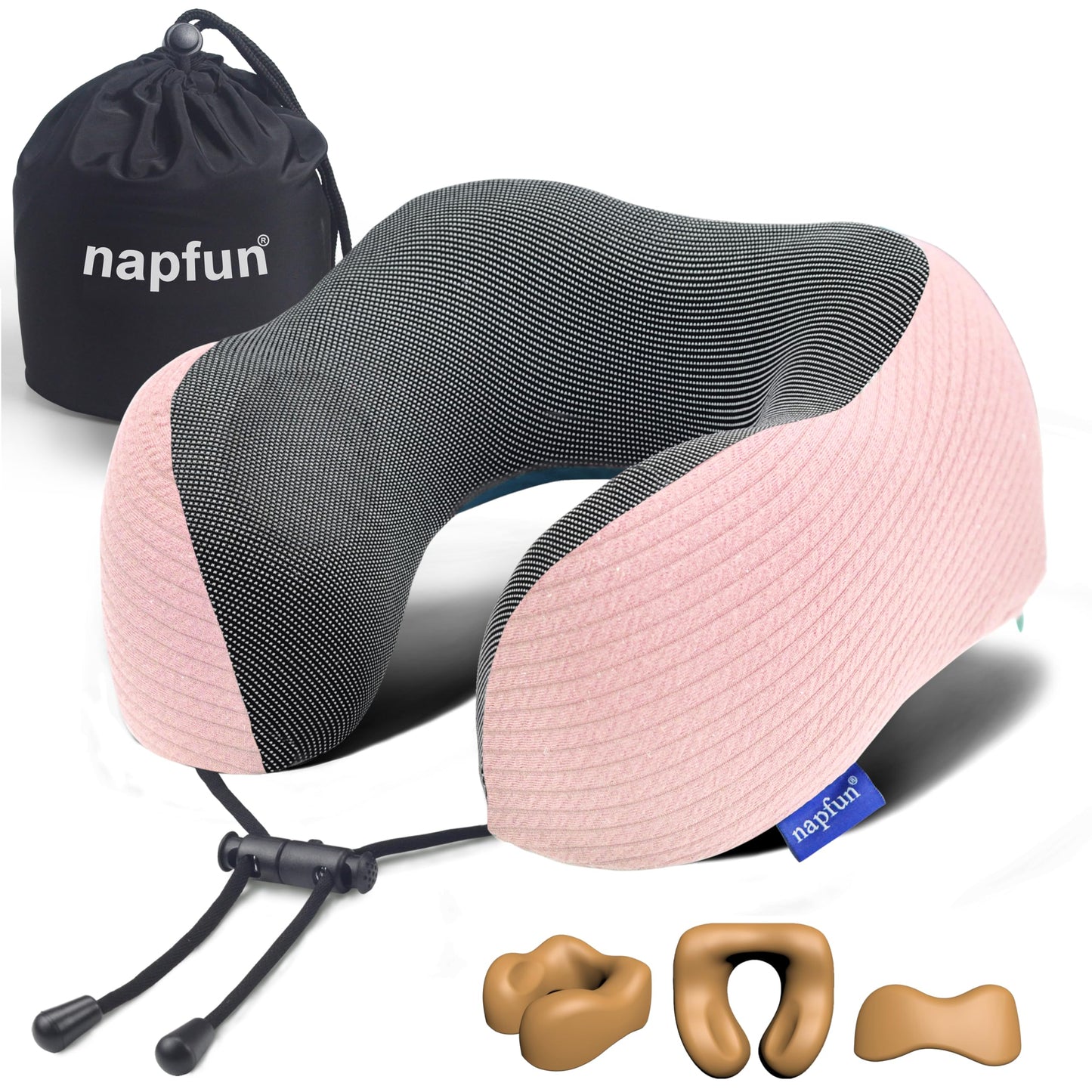 napfun Neck Pillow for Traveling, Upgraded Travel Neck Pillow for Airplane 100% Pure Memory Foam Travel Pillow for Flight Headrest Sleep, Portable Plane Accessories, Pink