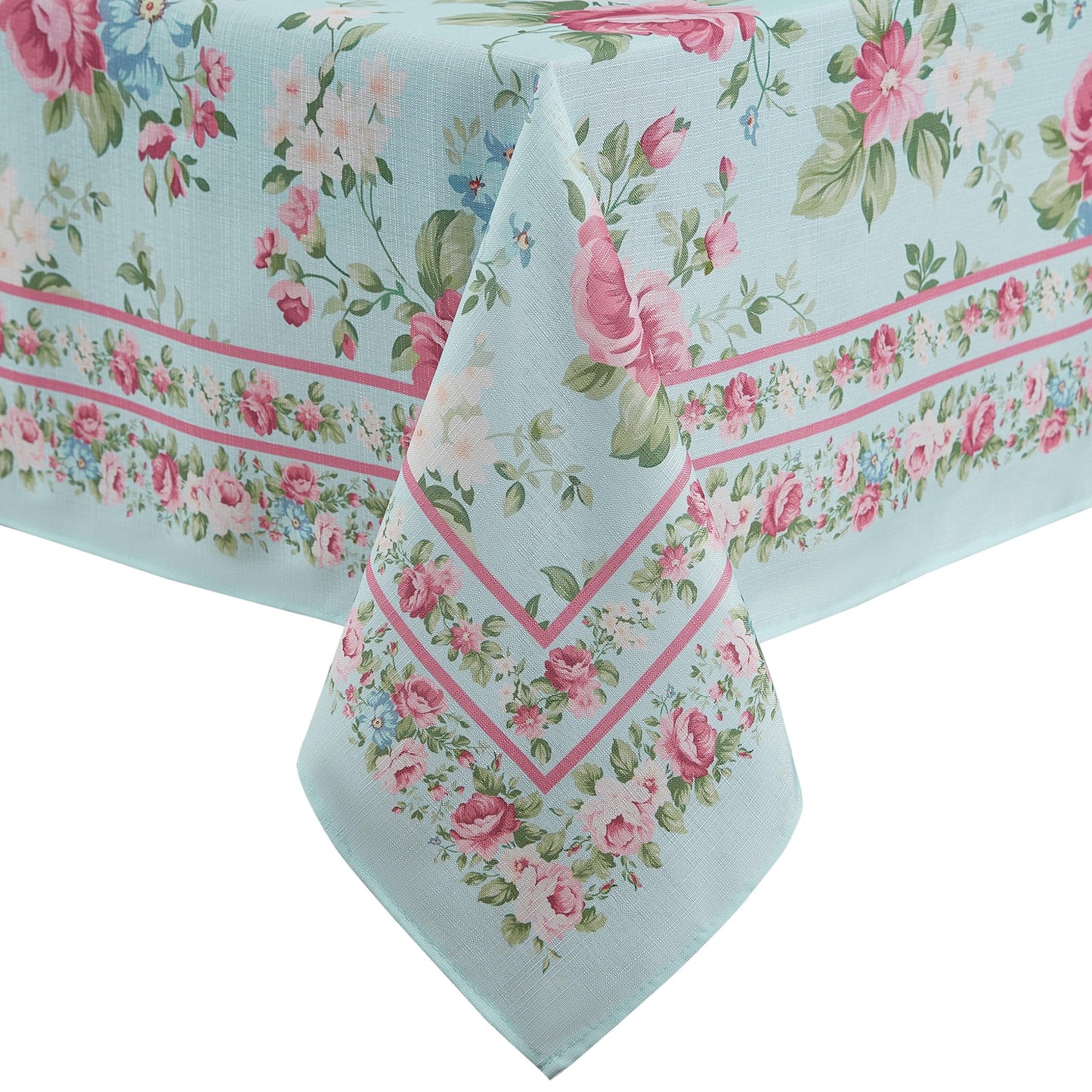 Elrene Home Fashions Spring Summer Vintage Floral Garden Cottage Border Fabric Rectangle Tablecloth, 60"x102"