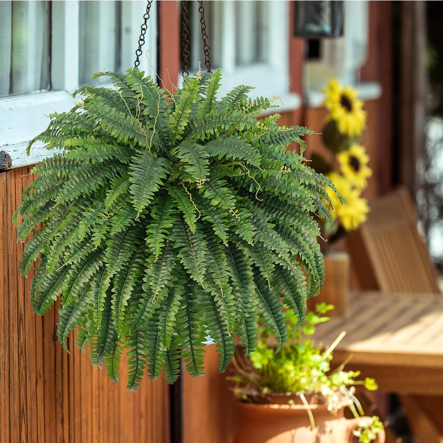 FOREST PRINCE 50" Artificial Boston Ferns, Fake Bush Plants, Large Faux Ferns with 96 Fronds for Outdoors Home Decor