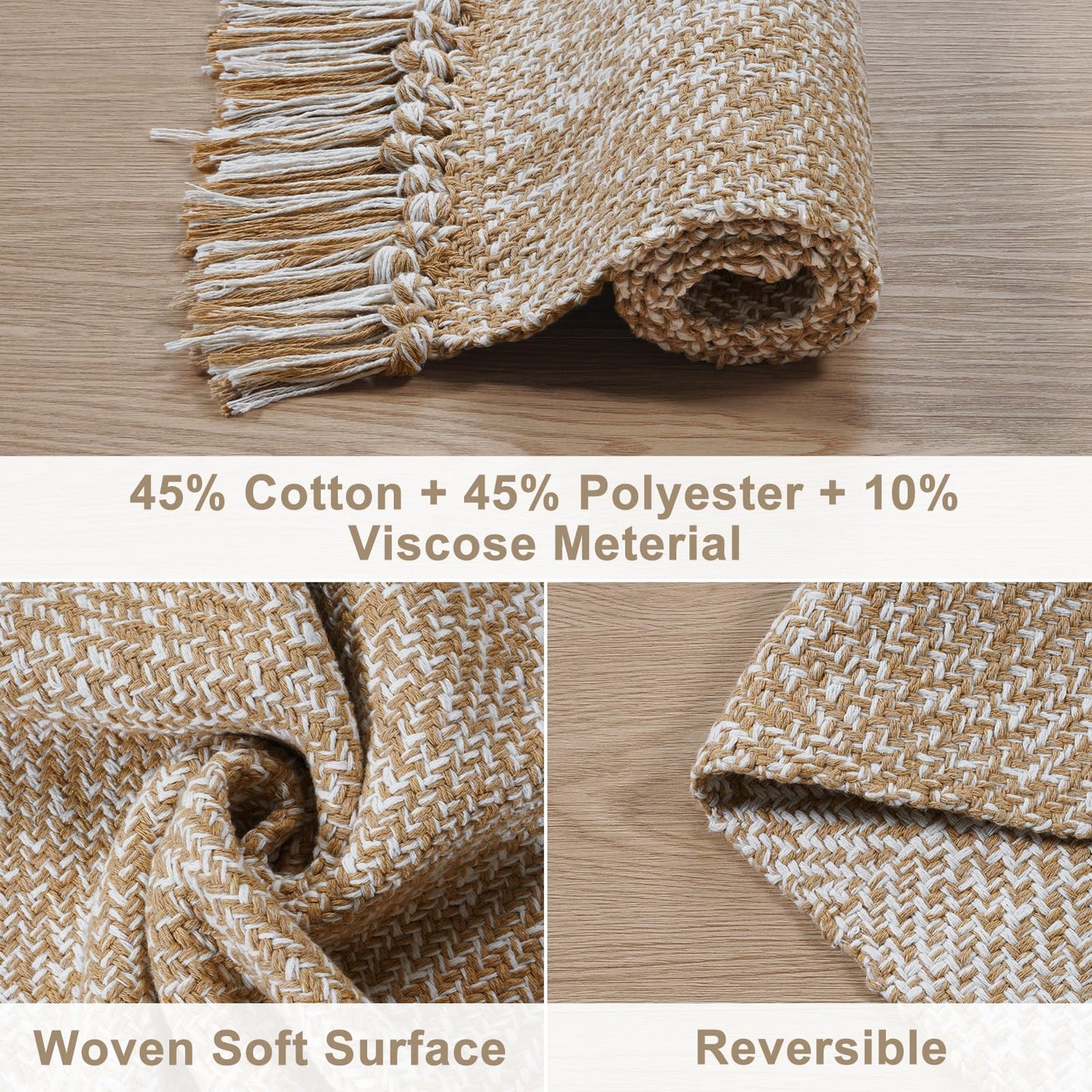 Collive Washable Area Rug 3' x 5', Modern Farmhouse Woven Kitchen Rugs, Tan/Cream Indoor Outddor Mat Braided Throw Carpet for Entryway Bedroom Nursery Laundry Living Room