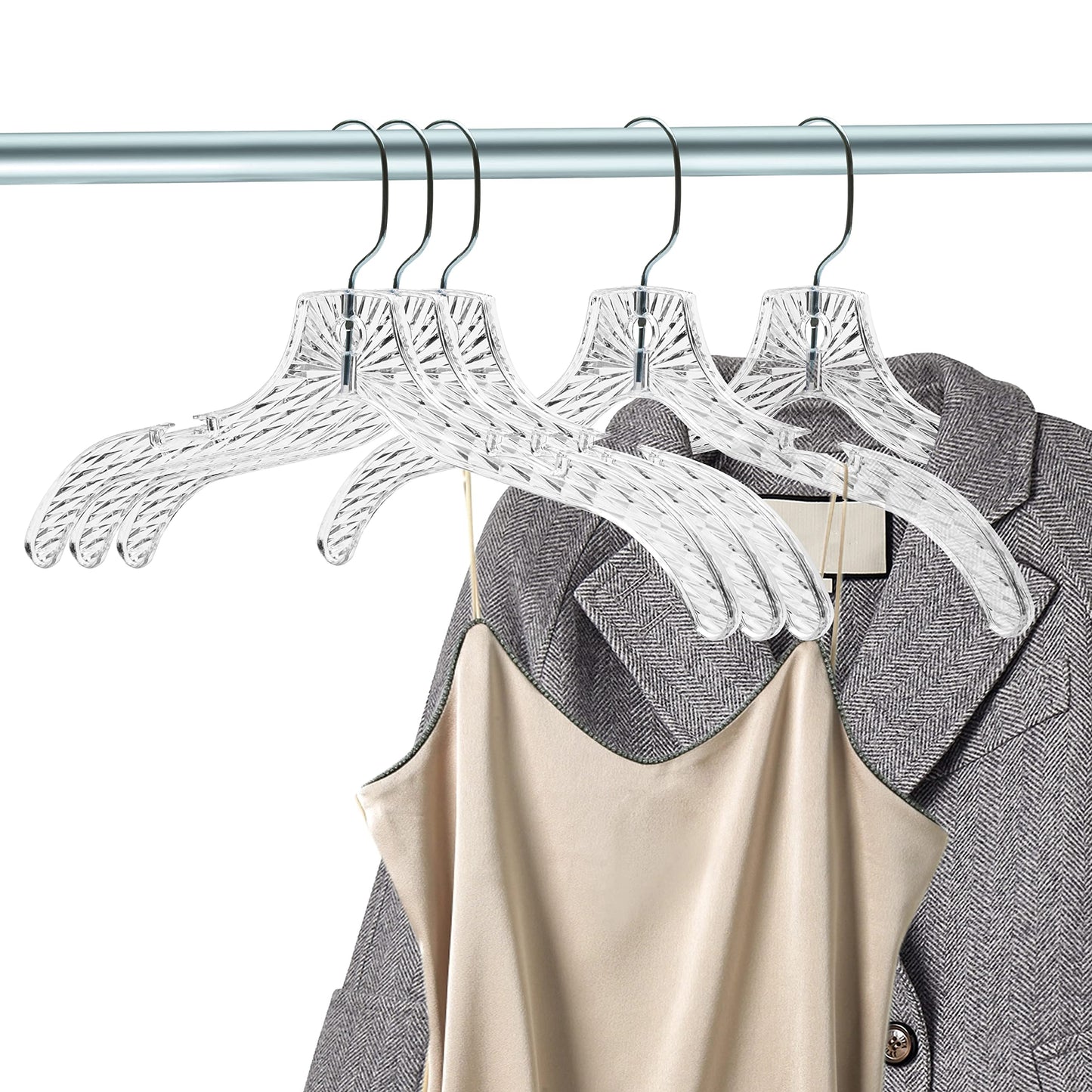 Quality Clear Plastic Hangers 12 Pack - Durable Crystal Cut Heavy Duty Hangers for Clothes, Shirts, Suits, Coats, Dresses