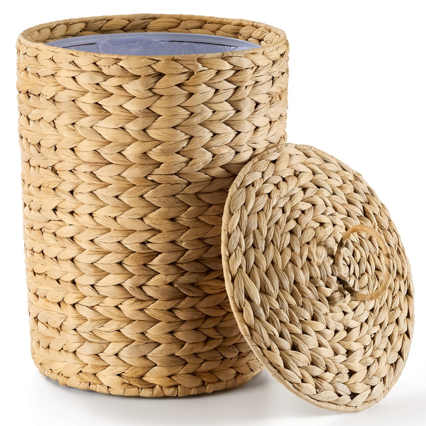 BLUEWEST 3 Gallons Wicker Bathroom Trash Can with Lid, Handwoven Rattan Wastebasket with Removable Plastic Inner Bin, Decorative Waste Basket for Bedroom, Office, or Kitchen