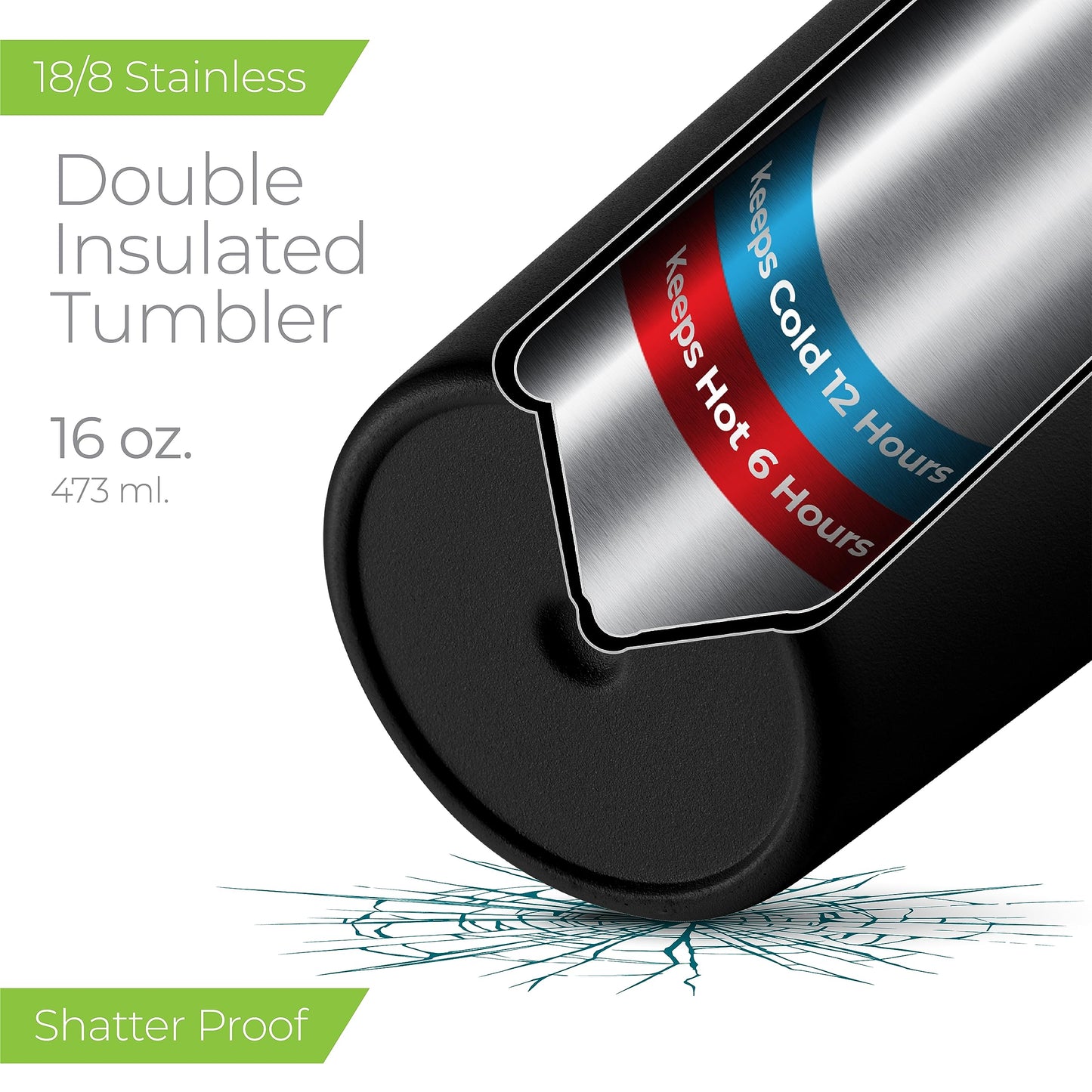 SIPX™ 16 oz Insulated Coffee Tumbler with Leakproof Lid – Stainless Steel, Vacuum Insulated – Keeps Drinks Hot or Cold for Hours – Cupholder Friendly Travel Mug – Black
