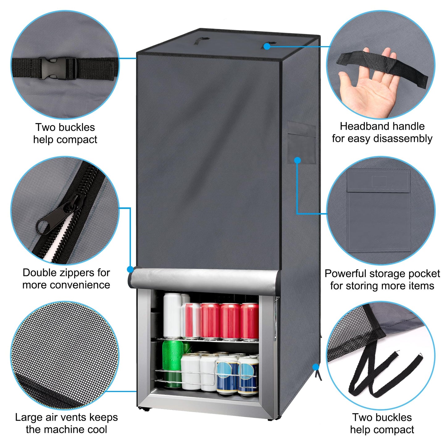 Coldairsoap Outdoor Refrigerator Cover Outdoor Dustproof Freezer Covers for Protecting Upright Freezers/Beverage Refrigerator Compact 3.0 Cubic Foot Freezer Covers Outdoor (Silver, 33" x 33" x 67")