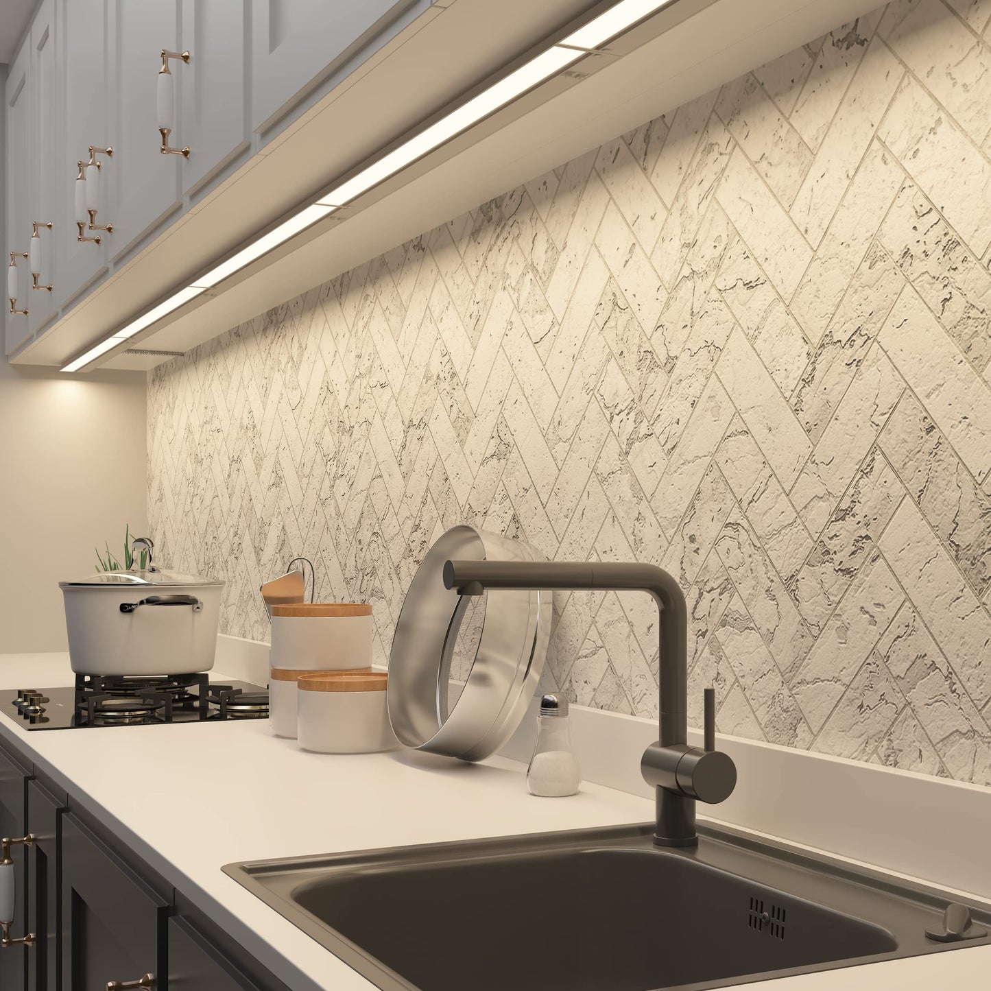 LAGOM Halo Under Cabinet Light, 30‑Inch Hardwired Dimmable LED, 2700K/4000K/5000K, Power Cord Sold Separately, White, UC0130WH27