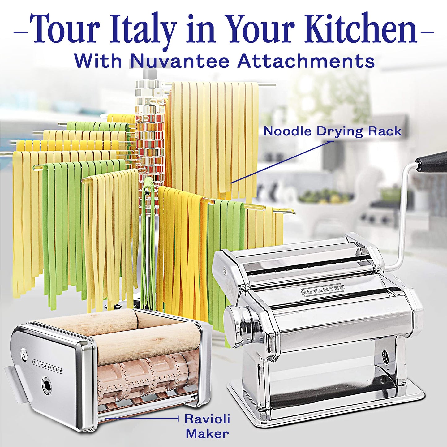 Nuvantee Pasta Maker with 7 Adjustable Thickness Settings - 2 in 1 Noodle Maker with Rollers and Cutter, Make Spaghetti, Fettuccini, Lasagna, & More