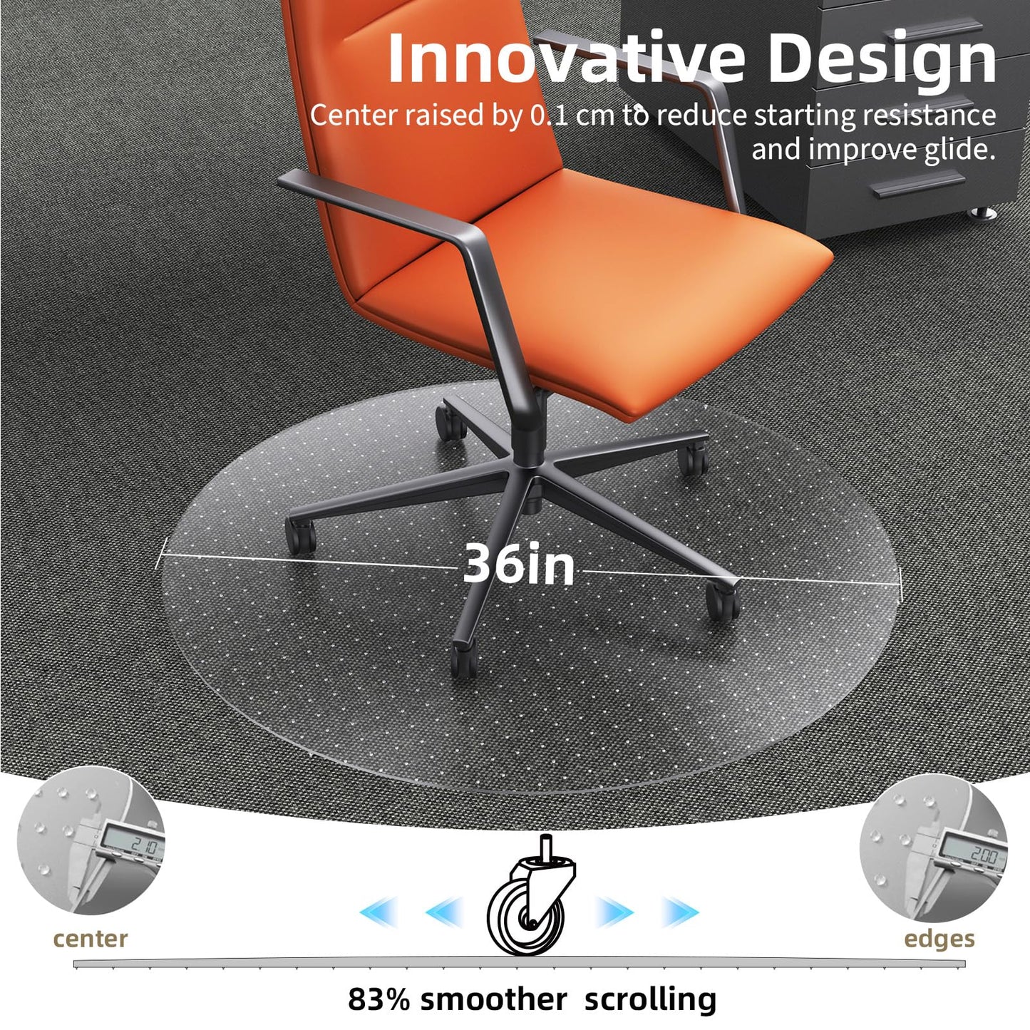 PVC Chair Mat for Carpet, Computer Desk Floor Protector, Rolling Chair Pad, 36 x 36 Inch, 2 Pack