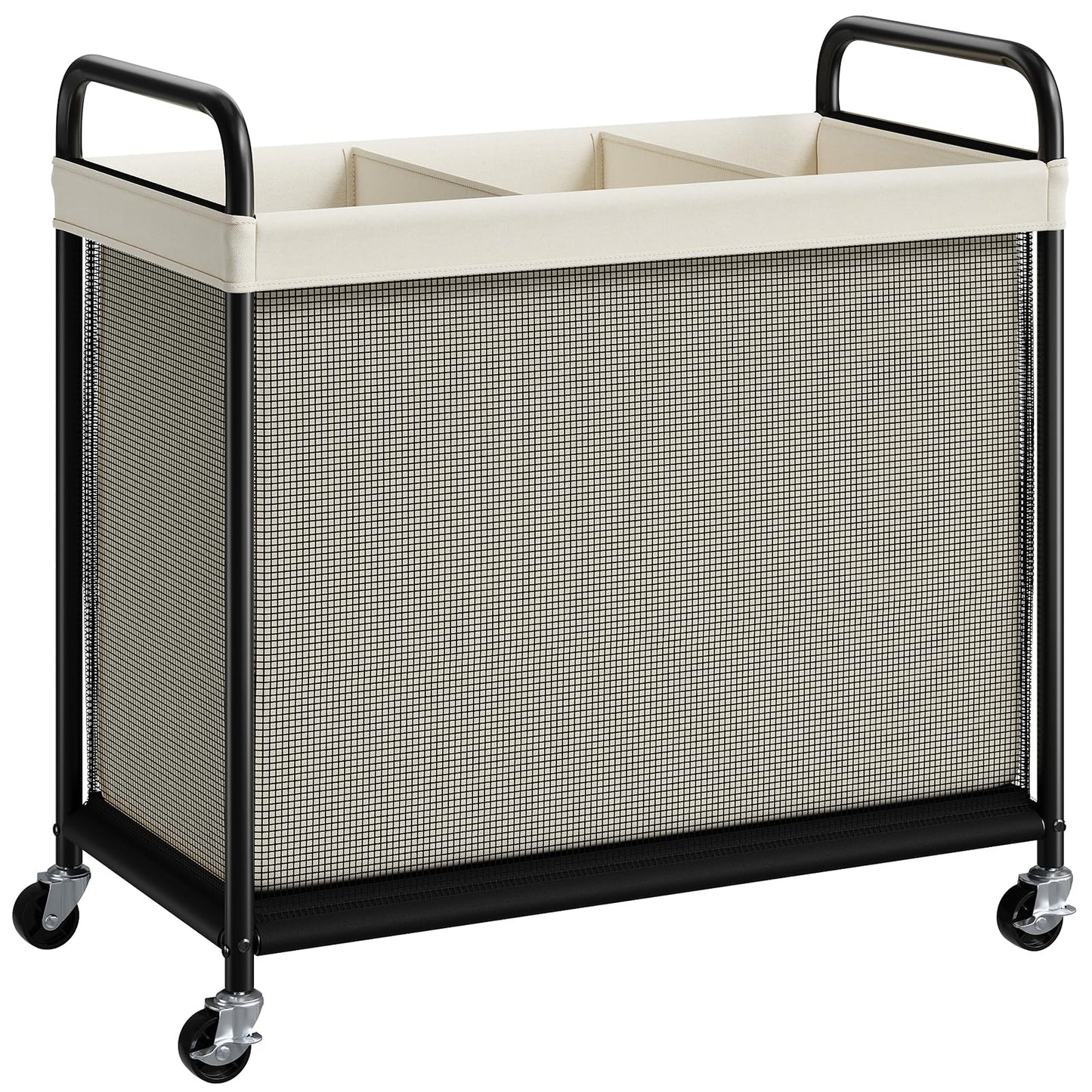 ELYKEN Laundry Hamper 3 Section, 120L Rolling Laundry Sorter with Removable Liner Bag, Laundry Basket with Wheels, Steel Frame with Metal Handle, Clothes Hamper Cart for Laundry Room & Bedroom
