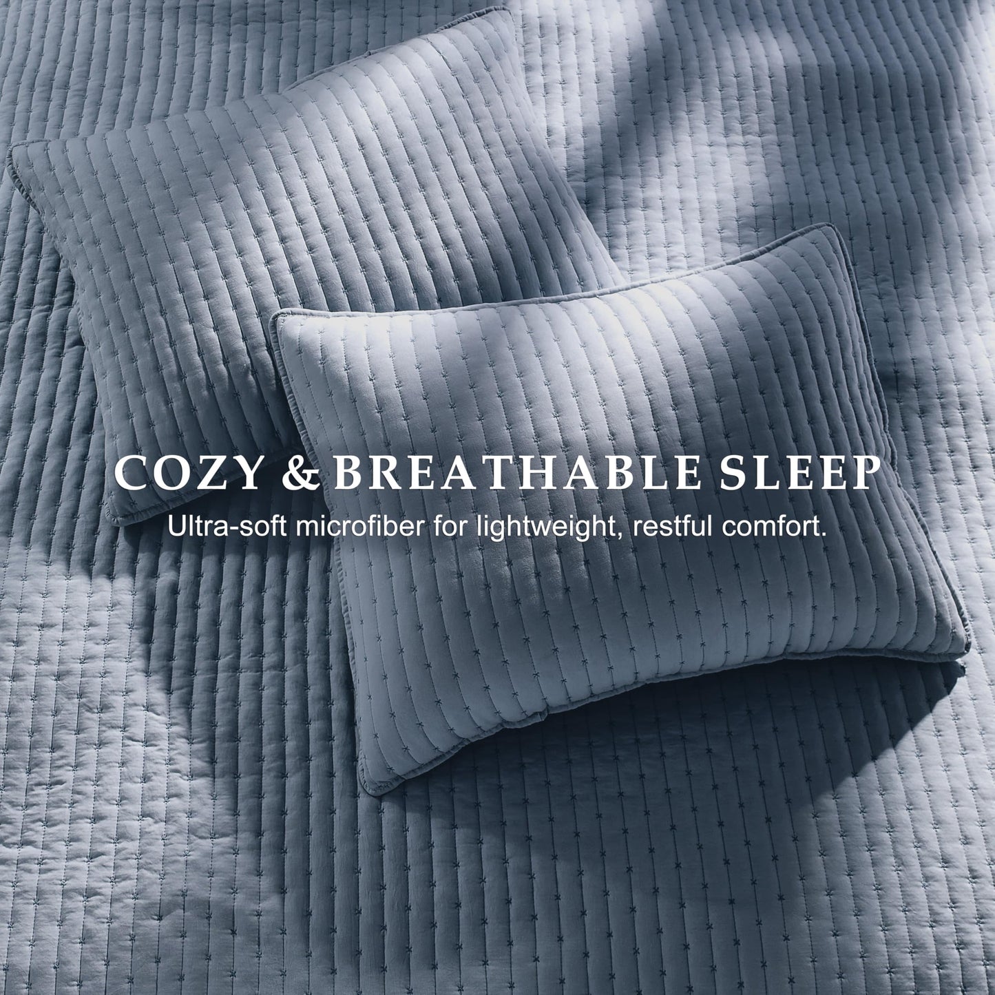 WDCOZY Blue Cross Stitch California Cal King Size Quilt Set, Oversized Striped Lightweight Soft Bedspread, Channel Farmhouse Rustic Coverlet, All Season Country Bedding, Thin Comforter