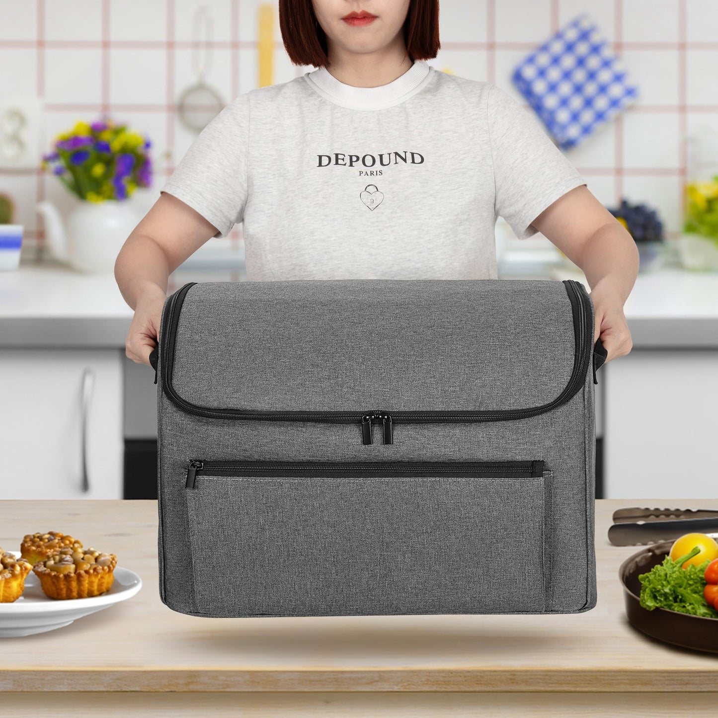 LUXJA Enclosed Cover Compatible with Ninja Foodi Possible Cooker Pro, Dust Cover with Front Pocket Fits Ninja Slow Cooker, Gray