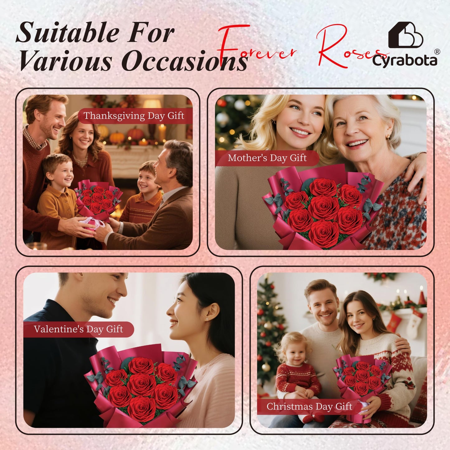 Preserved Red Rose Bouquet, 7 Pcs Real Forever Flowers Last 3+ Years, Gifts for Valentine's Day Mother's Day, for Wife Girlfriend Mom Her