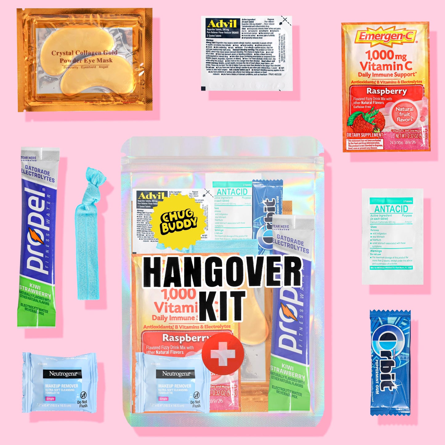 Chug Buddy Hangover Kits (6 Pack) for Bachelorette Party Favors, Weddings & 21st Birthdays | Pre-Filled Bulk Hangover Kit Bags for Bridesmaids, Girls Trips & Party Events