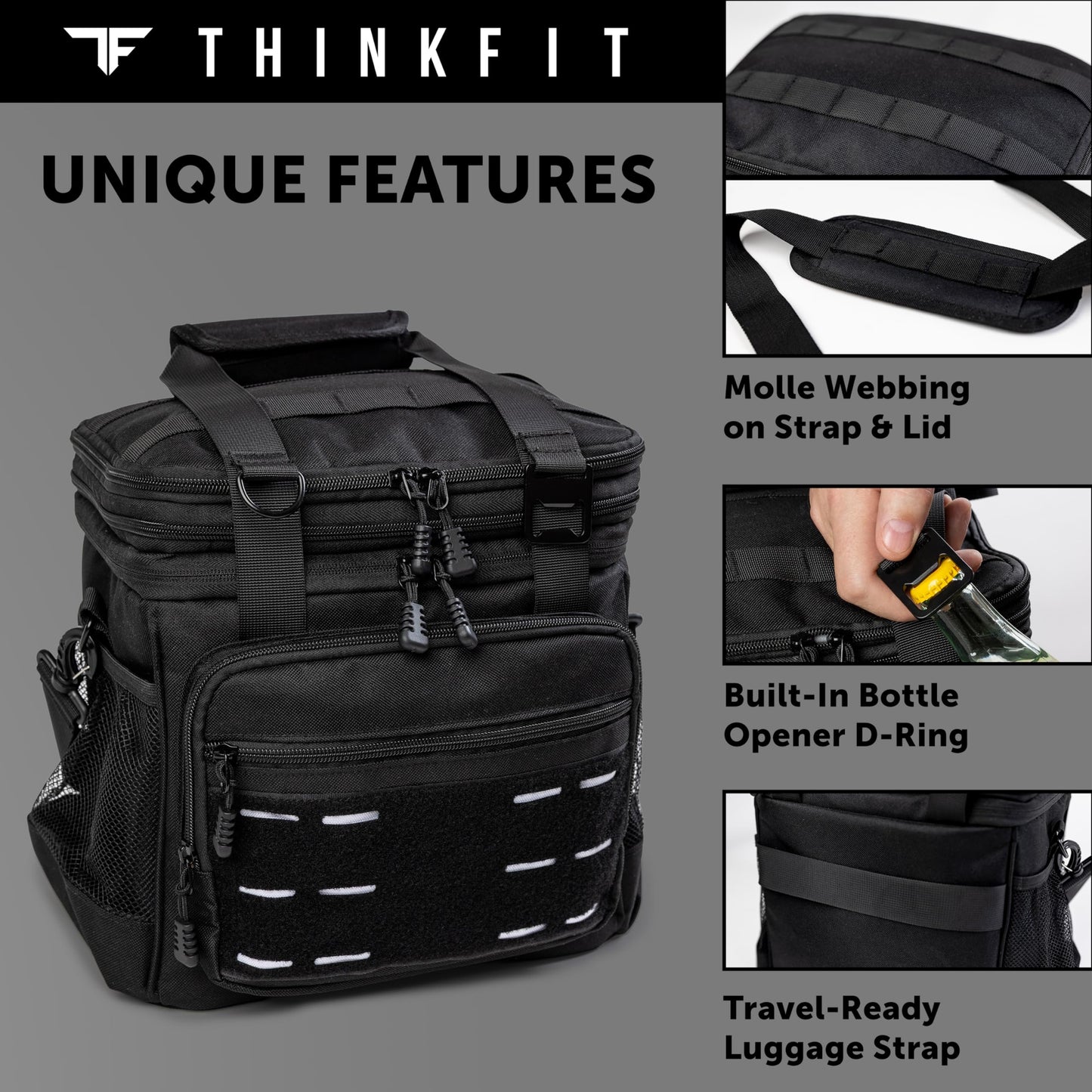 ThinkFit Tactical Lunch Box for Men - Heavy Duty Insulated Lunch Bag - Military Style Large Capacity Meal Prep Cooler Bag for Work, Construction, Blue Collar - Waterproof MOLLE System