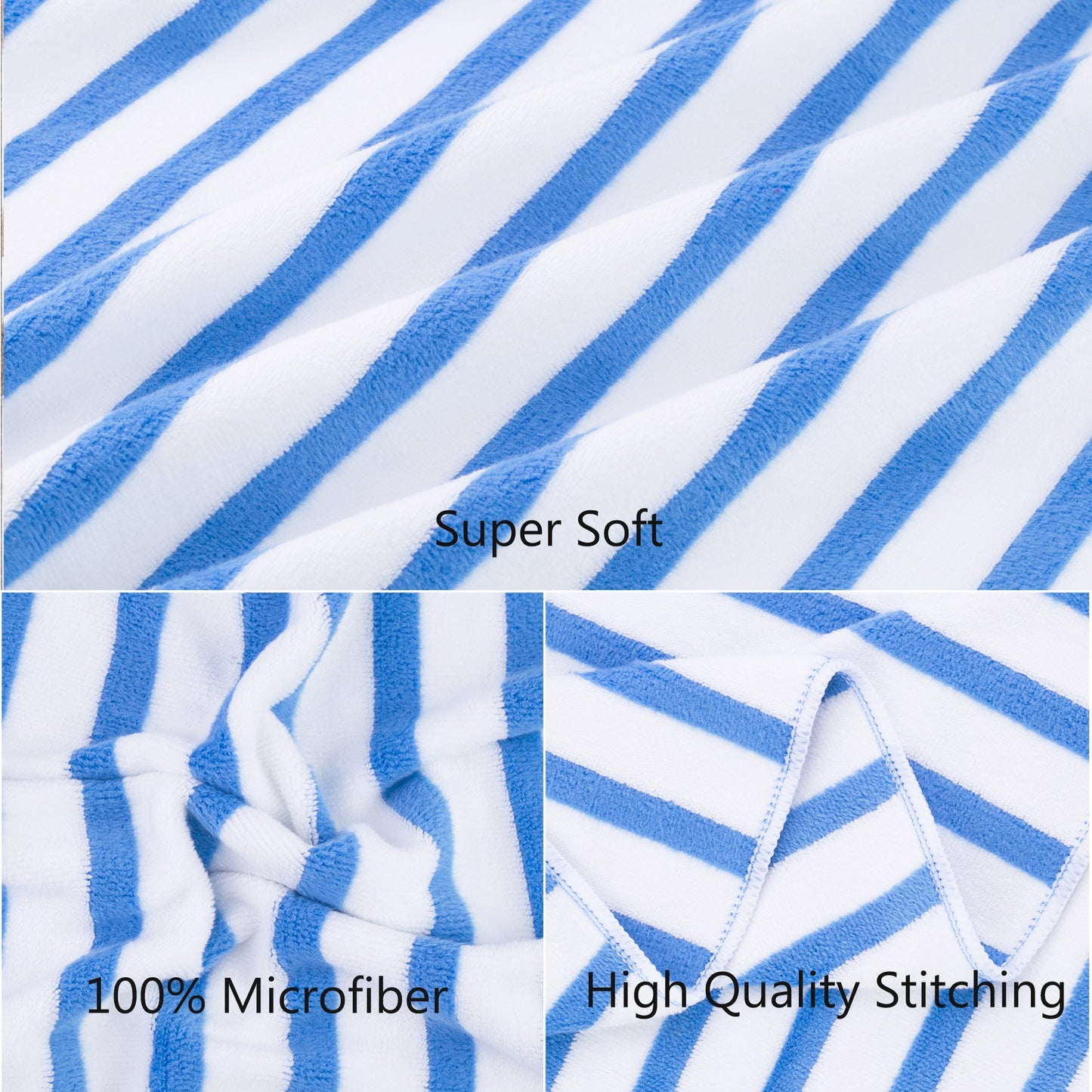 JML Microfiber Beach Towels, Large Bath Towel Set for Adult, 6 Pack, 27" x 55" - Cabana Stripe - Absorbent, Quick Dry for Pool, Bathroom, Sport, Yoga, Camping, Swimming, Dorm, Summer Party, Blue