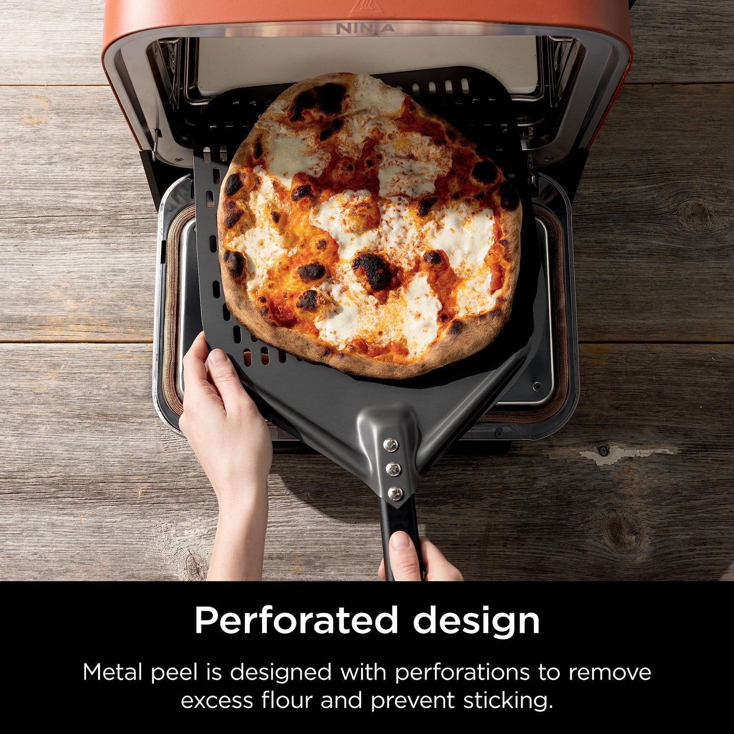 Ninja XSKOPPL Woodfire Outdoor Perforated Pizza Peel, Compatible with Ninja Woodfire Outdoor Oven (OO100 series), Hanging Drawstring, Aluminum, Grey/Black