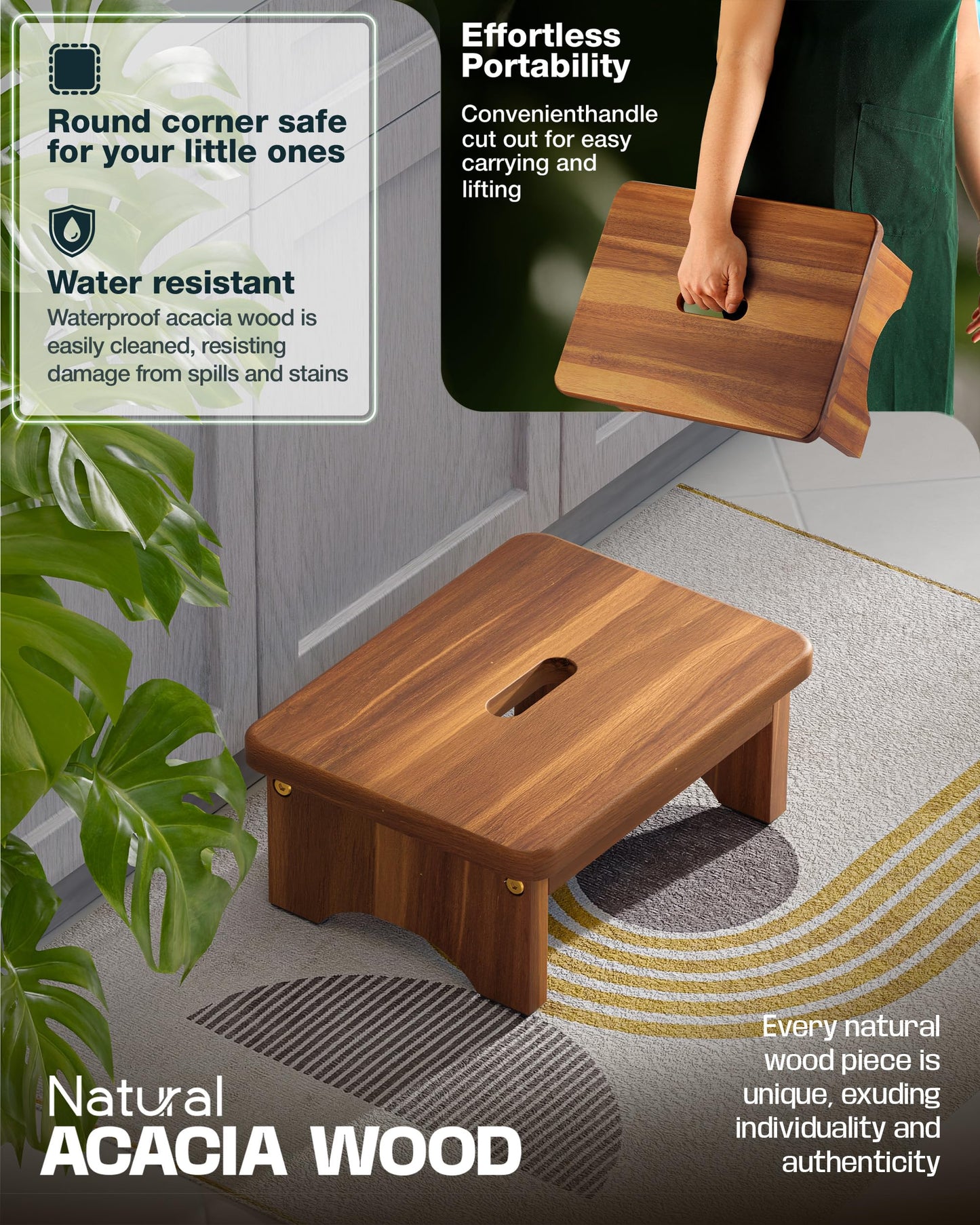 FANATU Wooden Step Stool, 6.5'' One Step Stool for Adults, Wooden Beside Step Support with 550 Lbs Load Capacity,Heavy Duty/Portable/Nonslip/Durable Construction Safe Step Platform for Bedroom/Kitchen