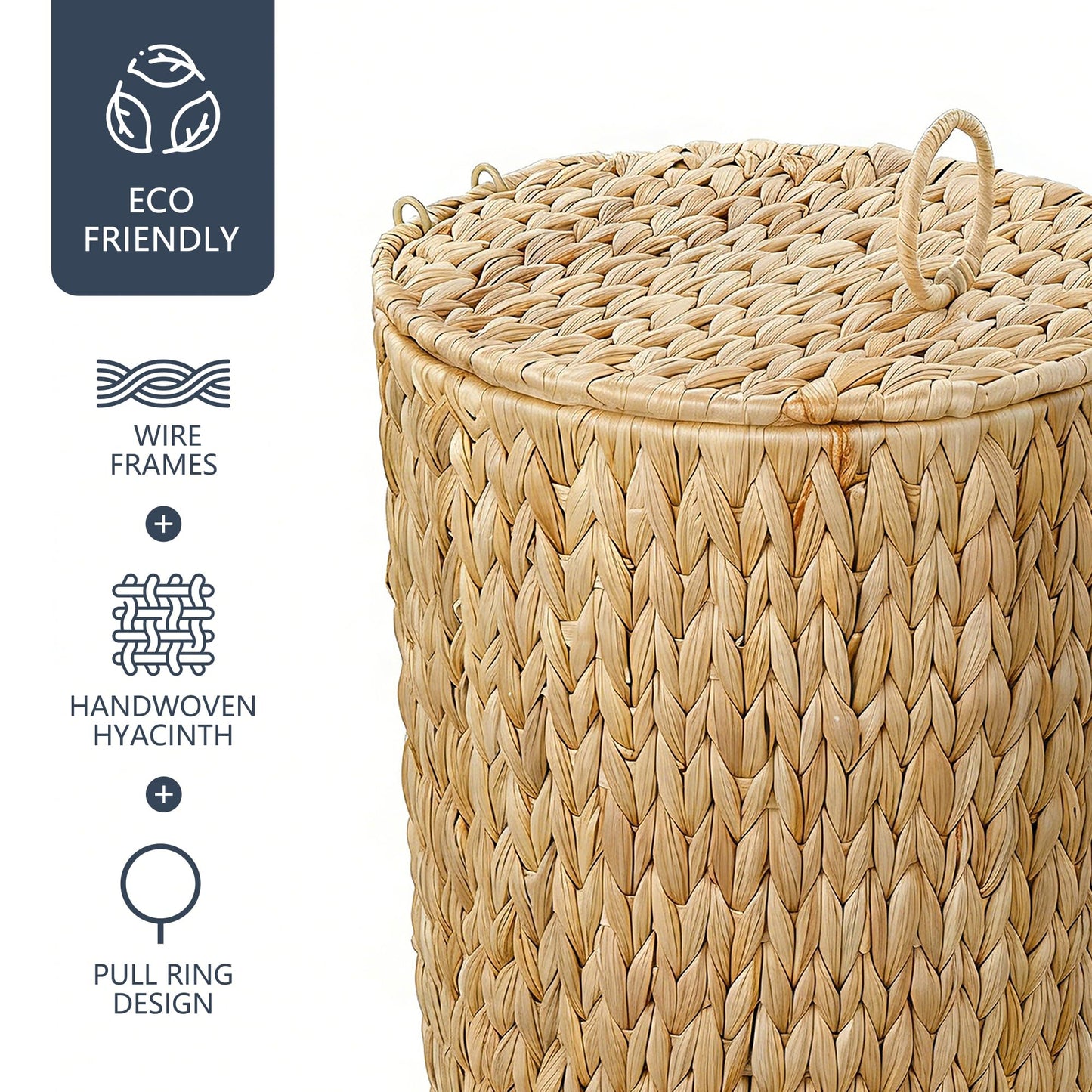 Coeusy 4 Gallon Wicker Trash Can with Lid, Small Bathroom Trash Can, Water Hyacinth Woven Waste Basket, Rattan Boho Decorative Garbage Can with Removable Liner for Bedroom, Home Office (Round,Natural)