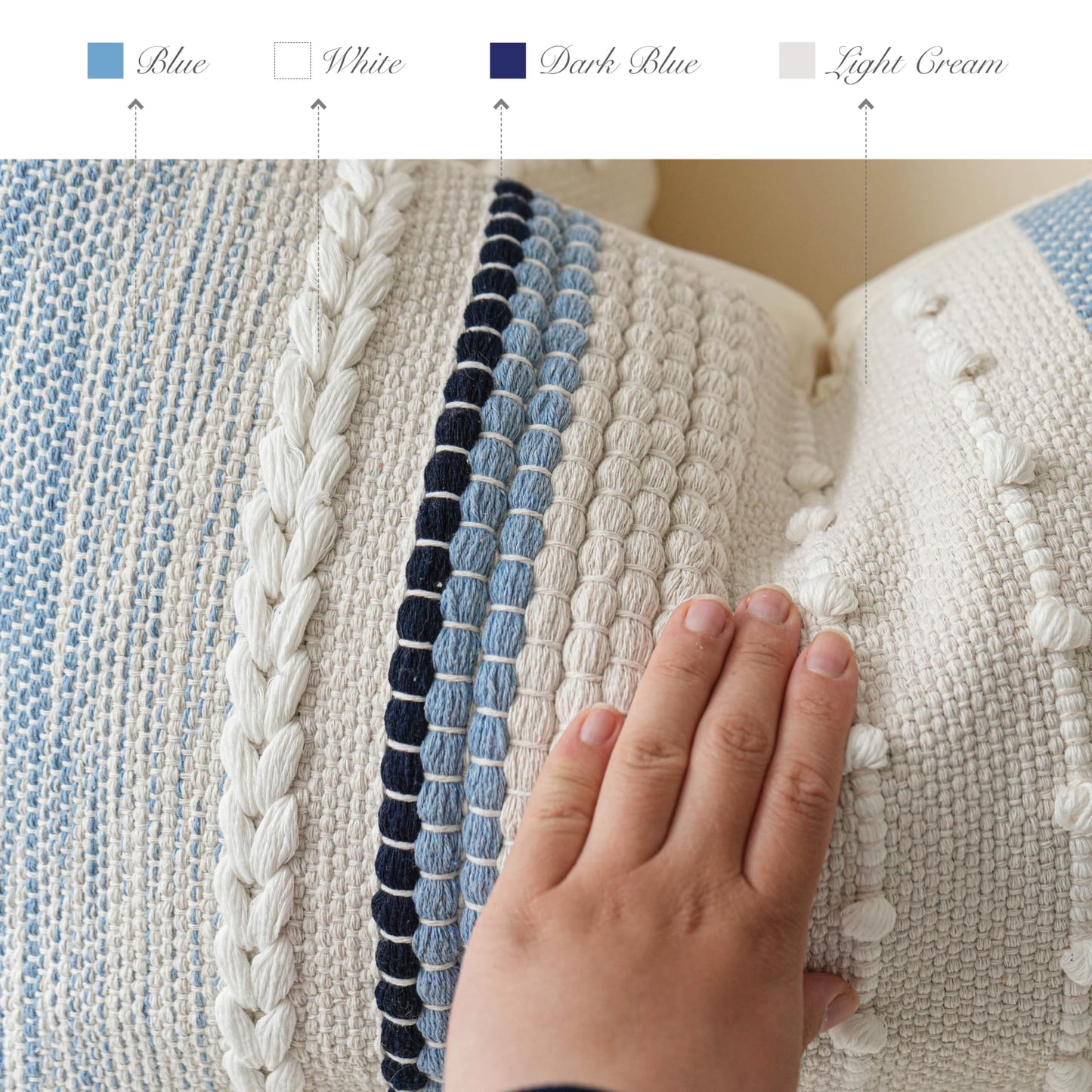 BlissBlush Coastal Blue Decorative Lumbar Pillow Cover 14x36 Boho Long Body Pillow for Bed Farmhouse Lumbar Throw Pillow for Couch Modern Accent Textured Throw Pillowcase