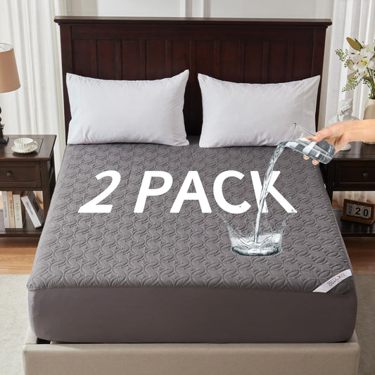 2 Pack Waterproof Mattress Protector, Twin Size Mattress Pad with Deep Pocket 6"-15" Depth, Soft Breathable Dirt-Proof Single Bed Mattress Cover for Bedroom, Dorm Room (Gray)