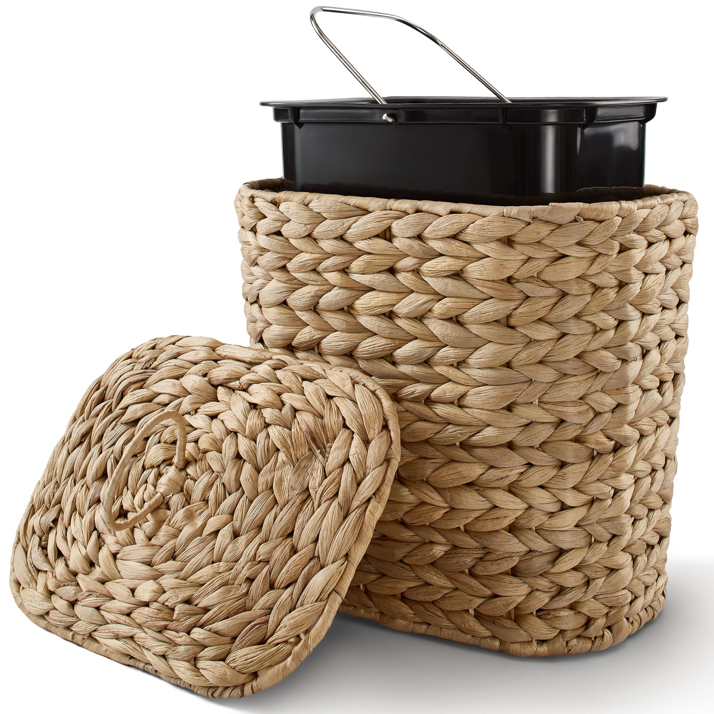 Tidita 1.5 Gallons Wicker Waste Basket with Lid - Large Wicker Trash Can for Office - Waste Basket for Bedroom, Bathroom, Kitchen, Living Room - Boho Handwoven Trash Cans for Garbage (1.5 Gallons)